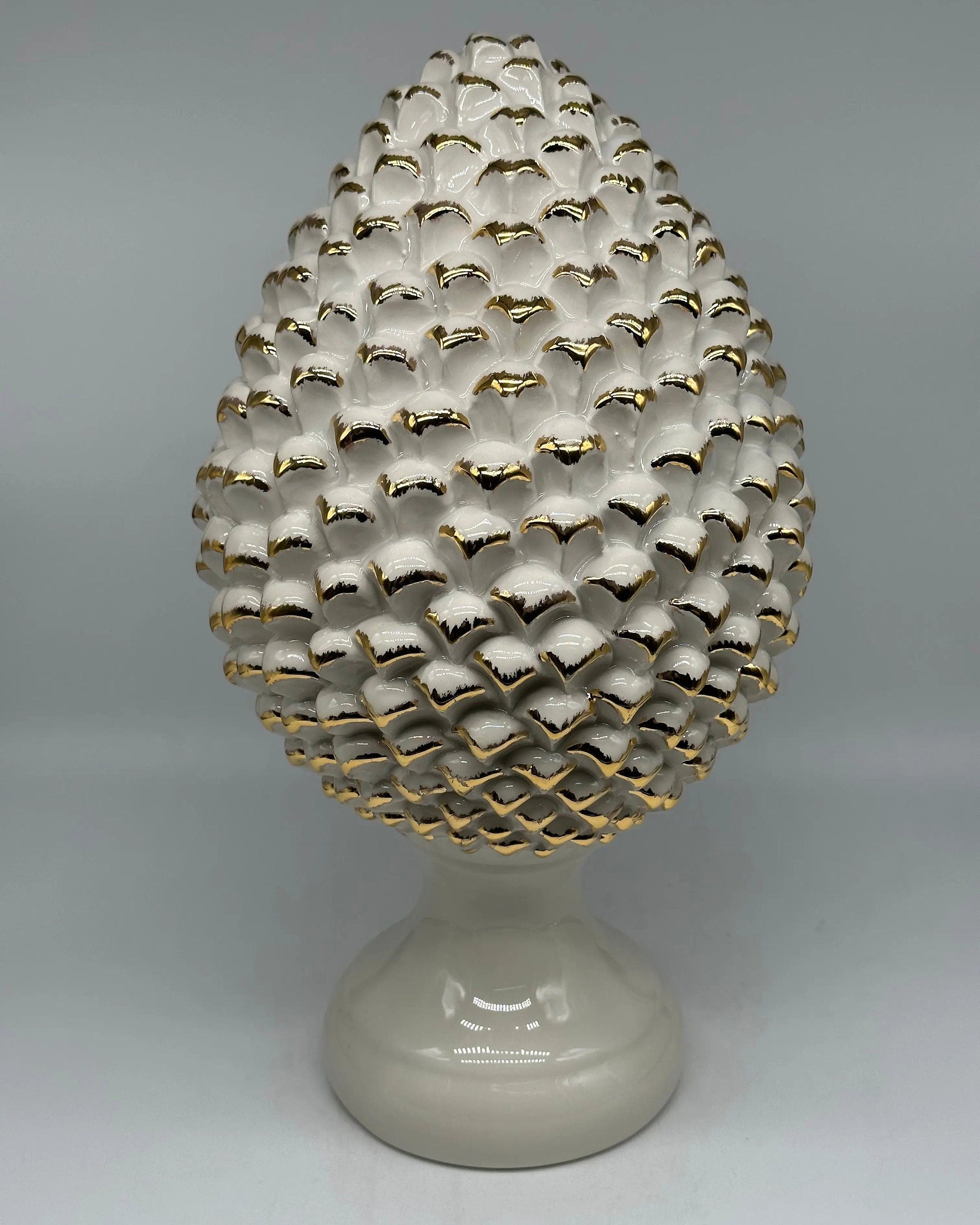 Pigna Ceramica Caltagirone cm H.40 Artigianale Bianco Oro Linea Luis DD CERAMICHE SICILIANE