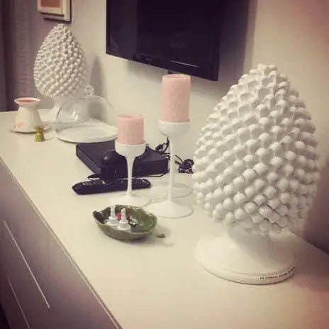 Pigna Ceramica Caltagirone cm H.40 Artigianale Bianco DD CERAMICHE SICILIANE