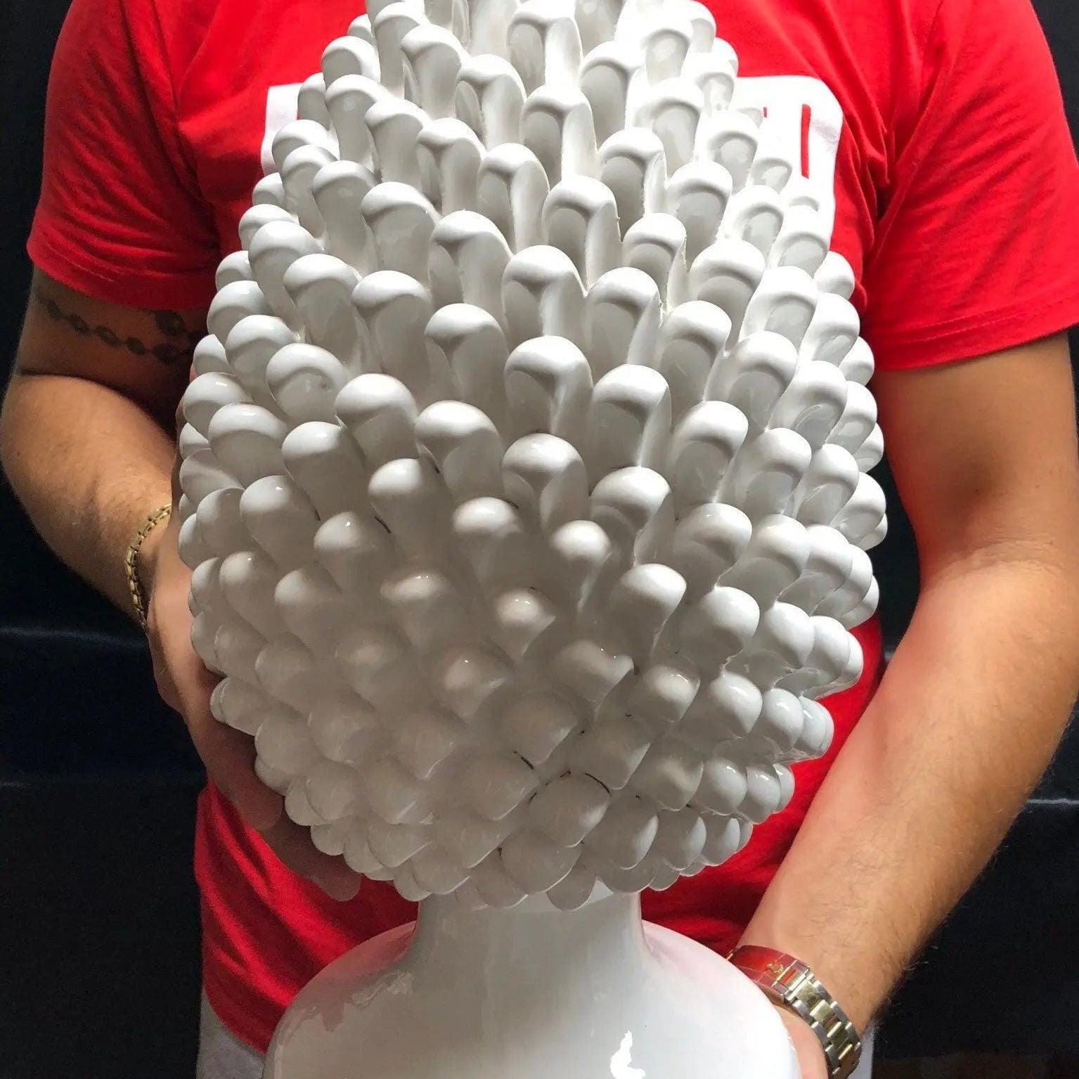 Pigna Ceramica Caltagirone cm H.40 Artigianale Bianco DD CERAMICHE SICILIANE