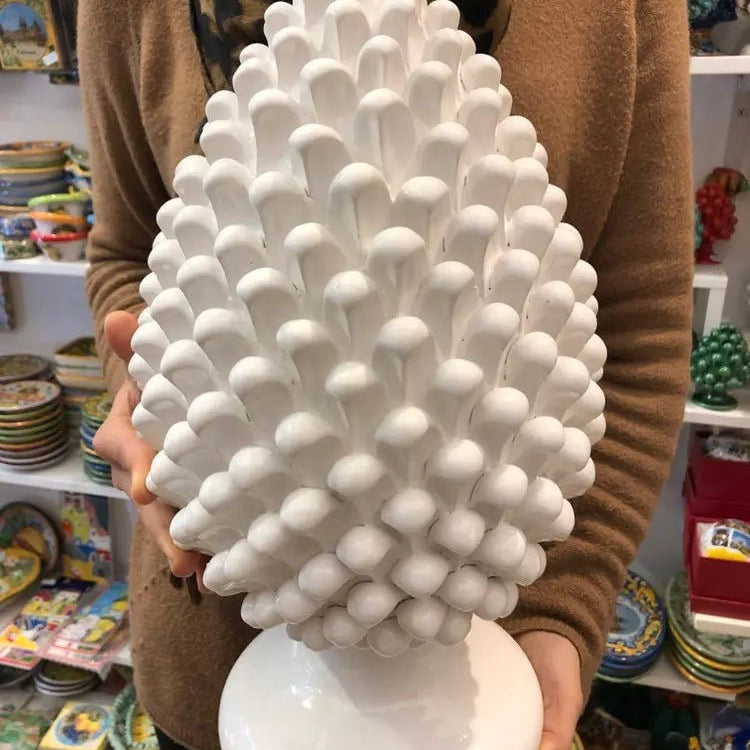 Pigna Ceramica Caltagirone cm H.40 Artigianale Bianco DD CERAMICHE SICILIANE