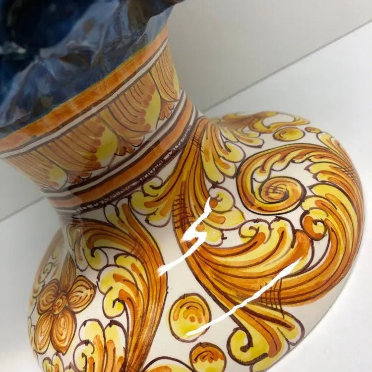 Pigna Ceramica Caltagirone cm H.40 Artigianale Blu Antico Base Decorata su fondo Bianco DD CERAMICHE SICILIANE