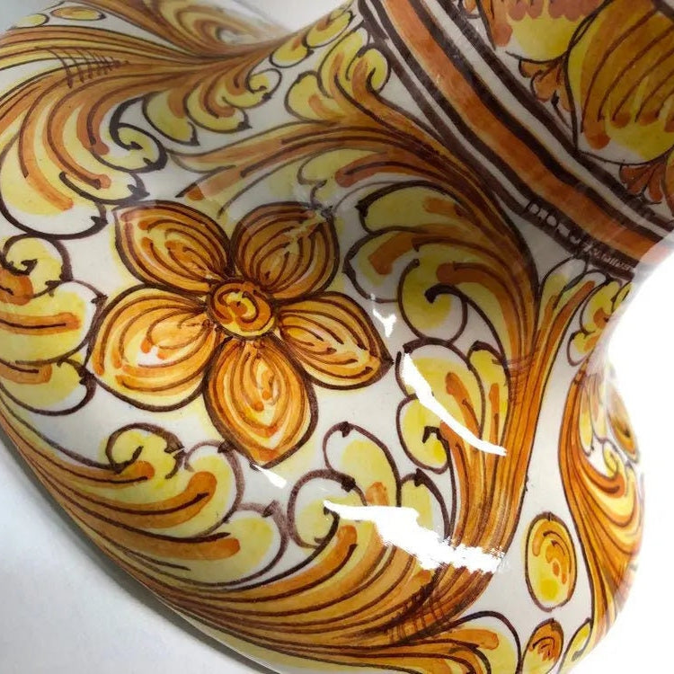 Pigna Ceramica Caltagirone cm H.40 Artigianale Blu Antico Base Decorata su fondo Bianco DD CERAMICHE SICILIANE