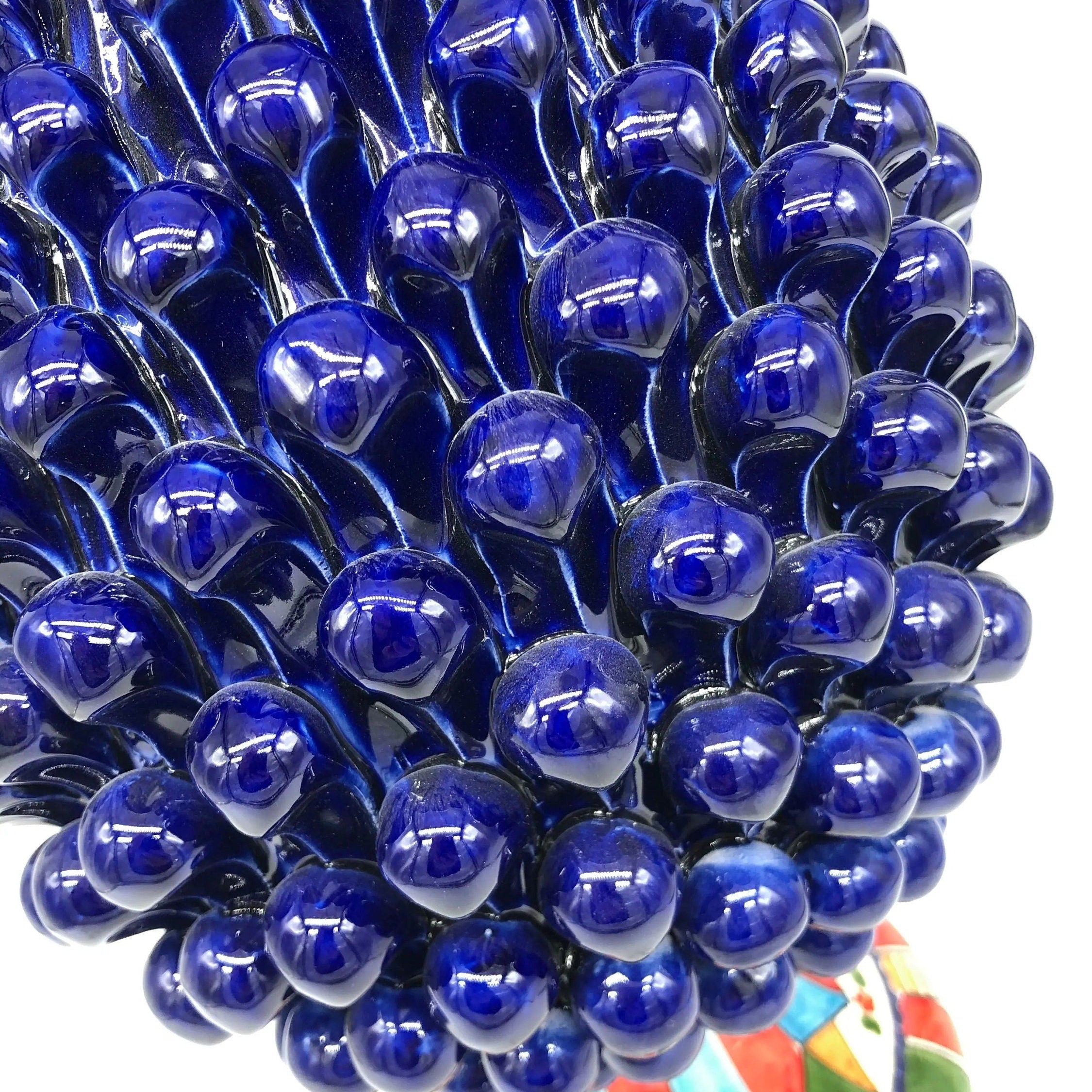 Pigna Ceramica Caltagirone cm H.40 Artigianale Blu Base Decorata 2021 DD CERAMICHE SICILIANE