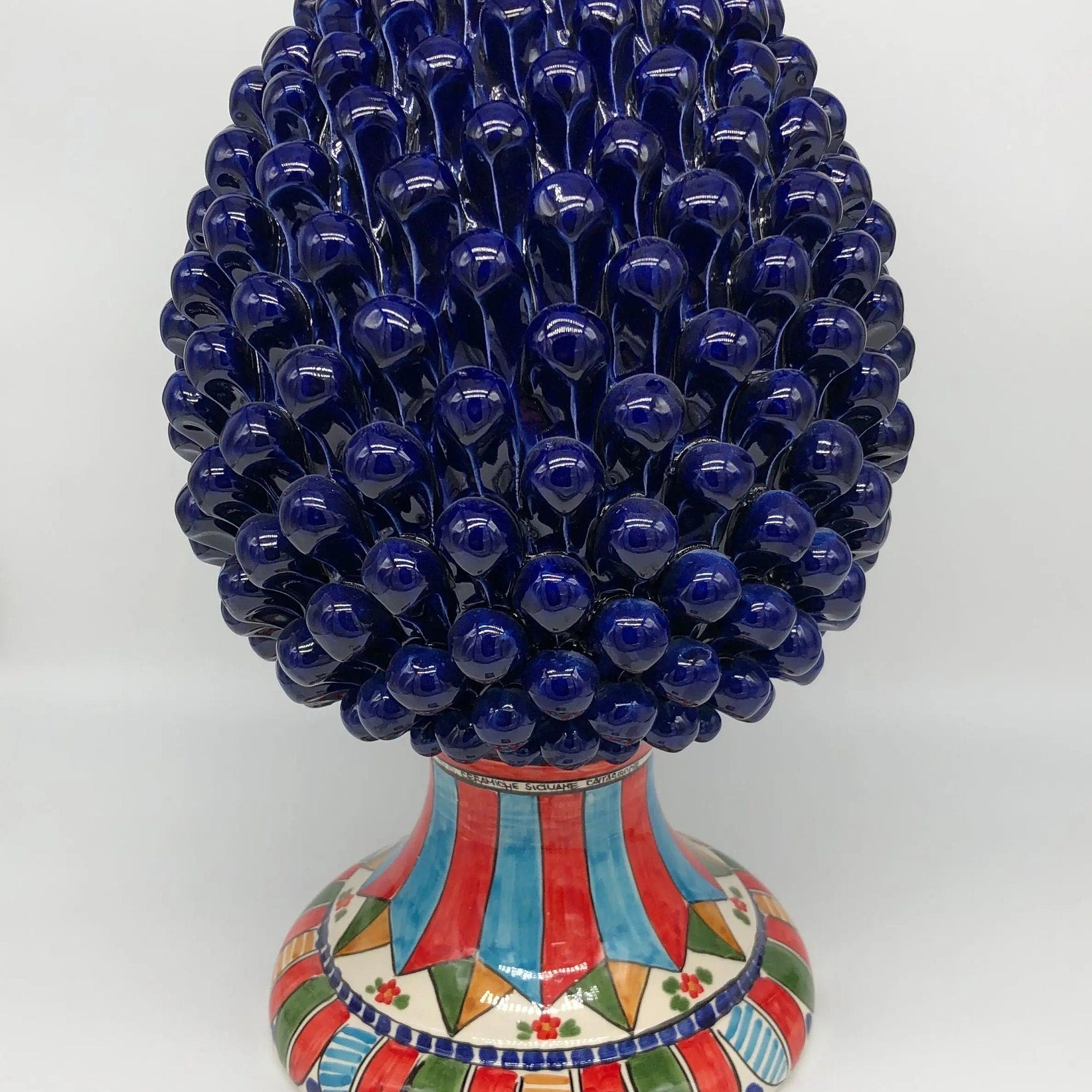 Pigna Ceramica Caltagirone cm H.40 Artigianale Blu Base Decorata 2021 DD CERAMICHE SICILIANE