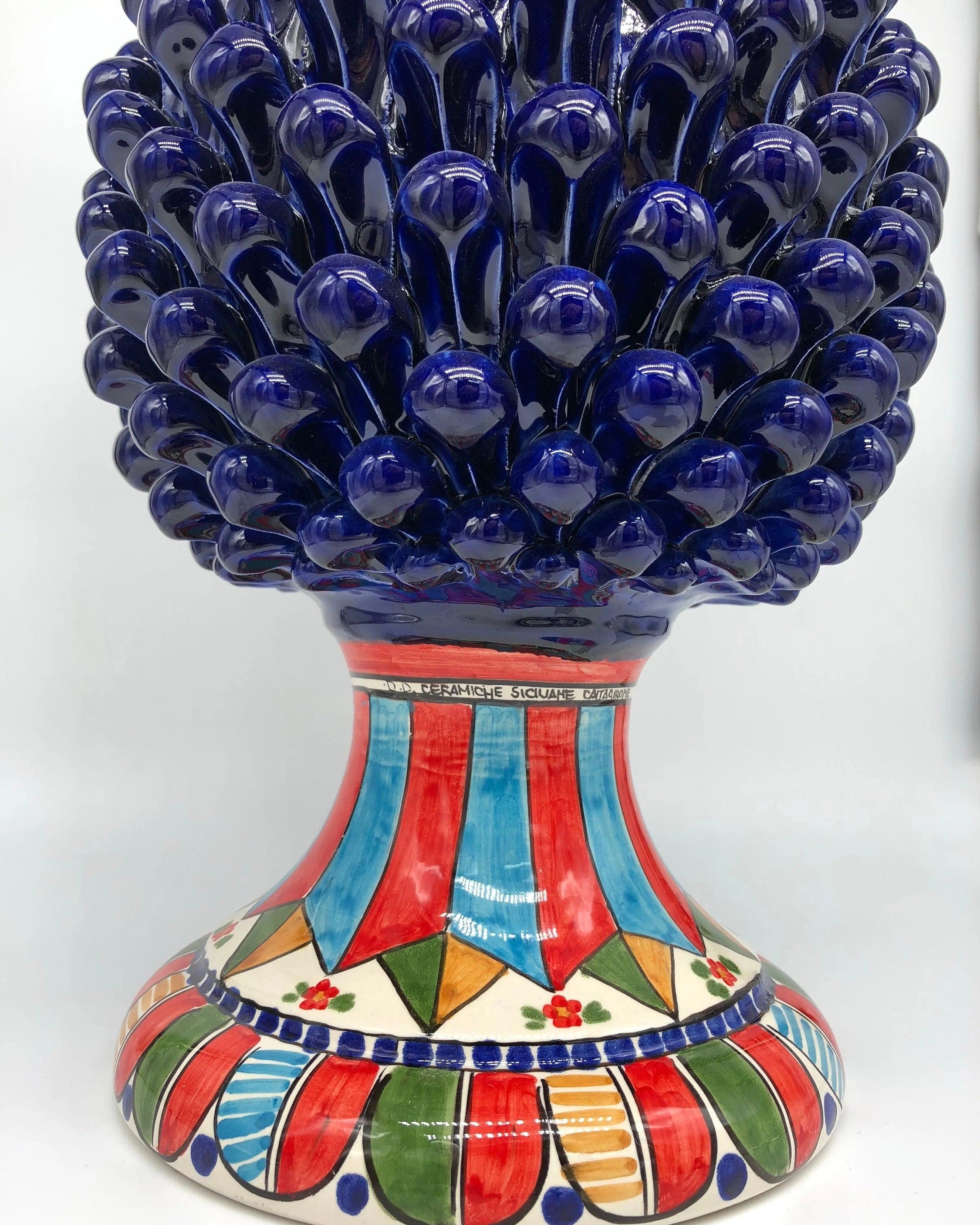 Pigna Ceramica Caltagirone cm H.40 Artigianale Blu Base Decorata 2021 DD CERAMICHE SICILIANE