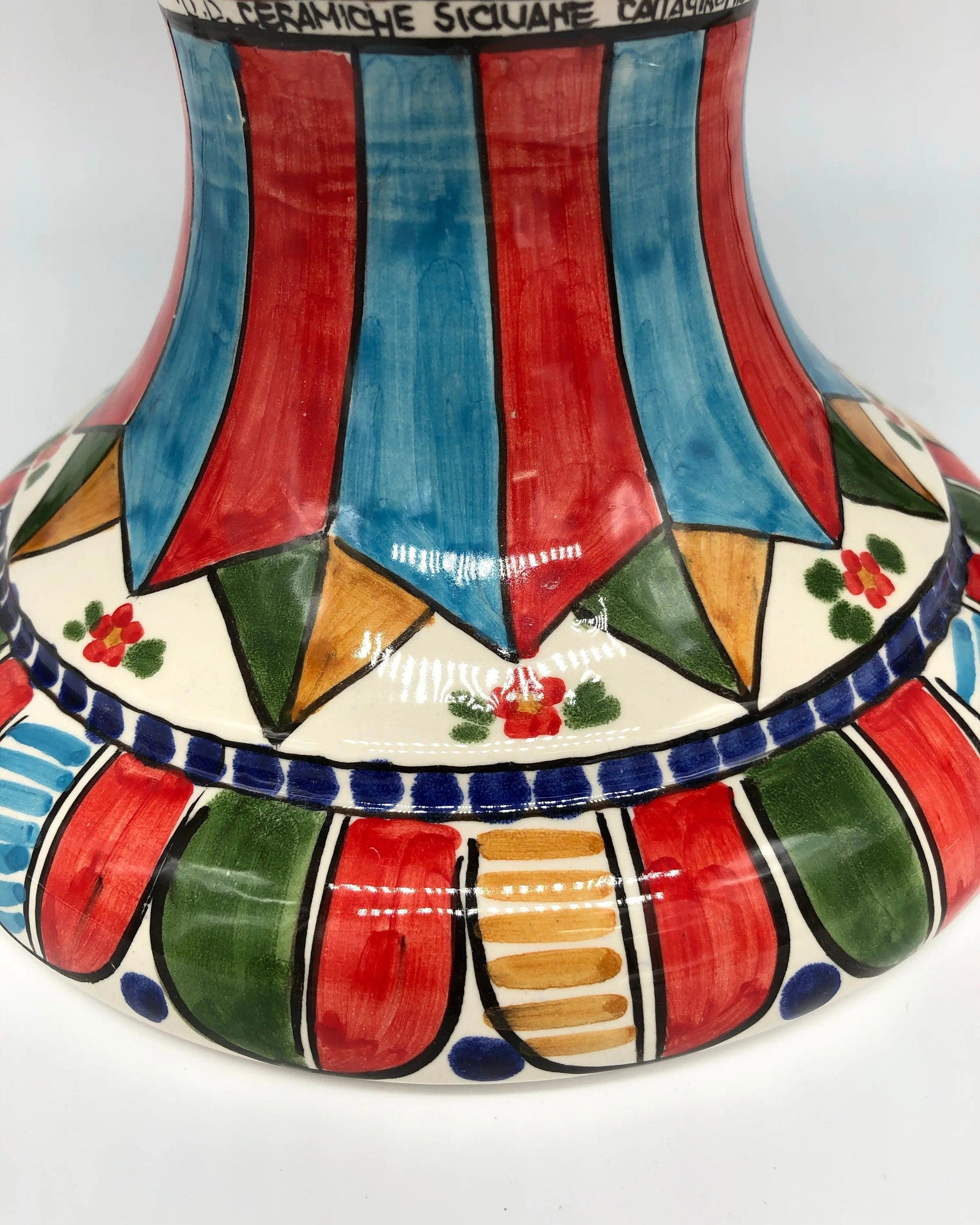 Pigna Ceramica Caltagirone cm H.40 Artigianale Blu Base Decorata 2021 DD CERAMICHE SICILIANE