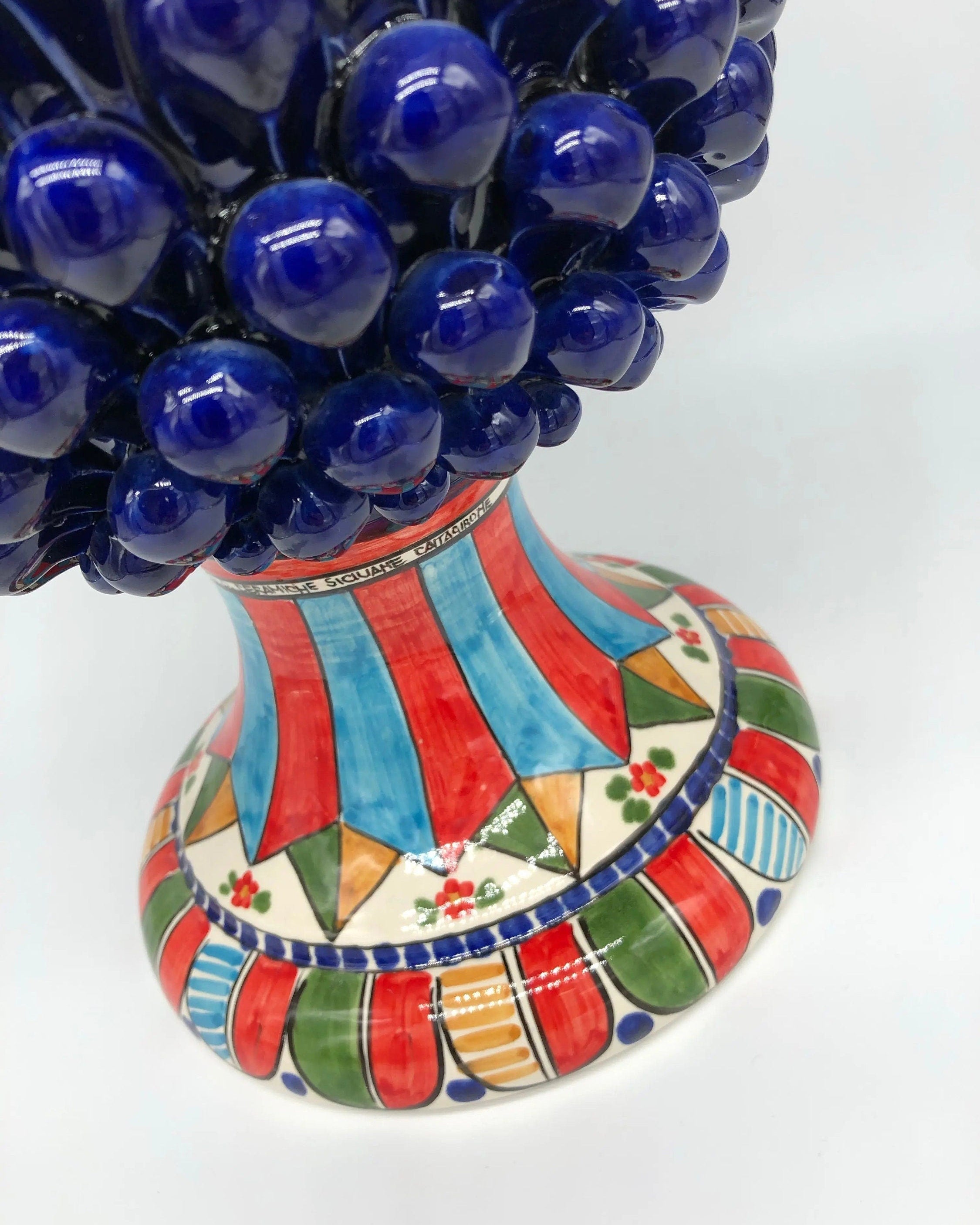 Pigna Ceramica Caltagirone cm H.40 Artigianale Blu Base Decorata 2021 DD CERAMICHE SICILIANE