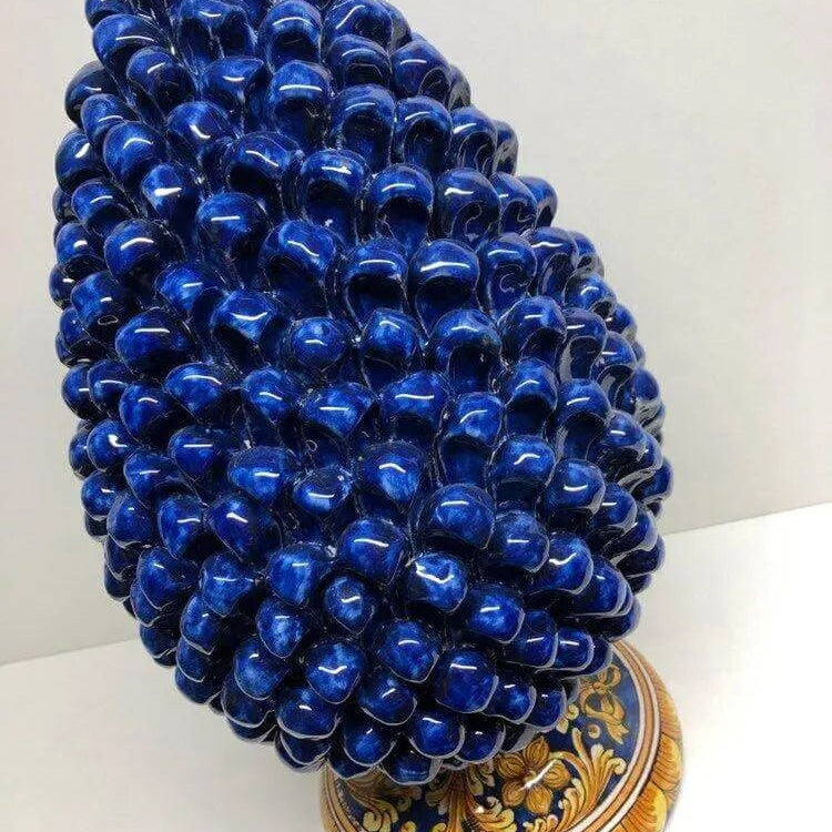 Pigna Ceramica Caltagirone cm H.40 Artigianale Blu Base Decorata DD CERAMICHE SICILIANE