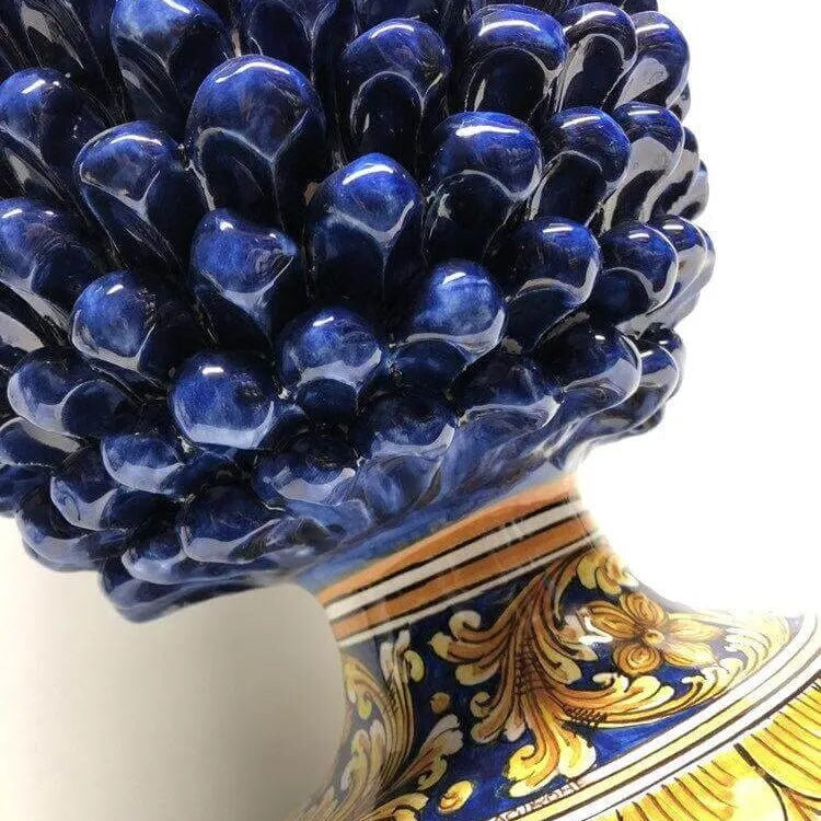 Pigna Ceramica Caltagirone cm H.40 Artigianale Blu Base Decorata DD CERAMICHE SICILIANE