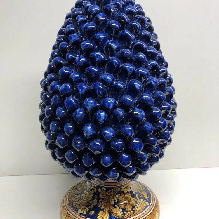 Pigna Ceramica Caltagirone cm H.40 Artigianale Blu Base Decorata DD CERAMICHE SICILIANE