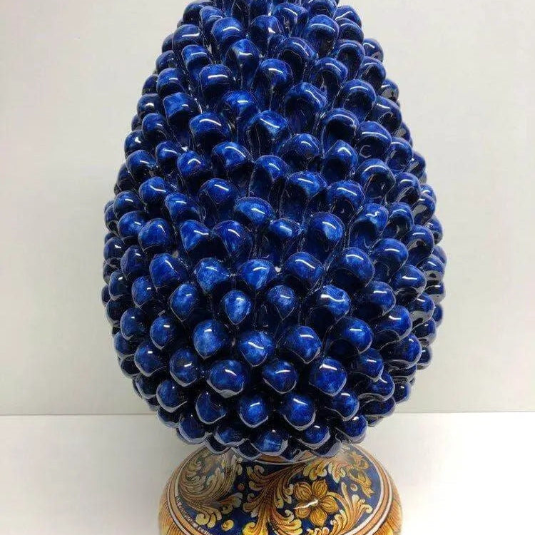 Pigna Ceramica Caltagirone cm H.40 Artigianale Blu Base Decorata DD CERAMICHE SICILIANE