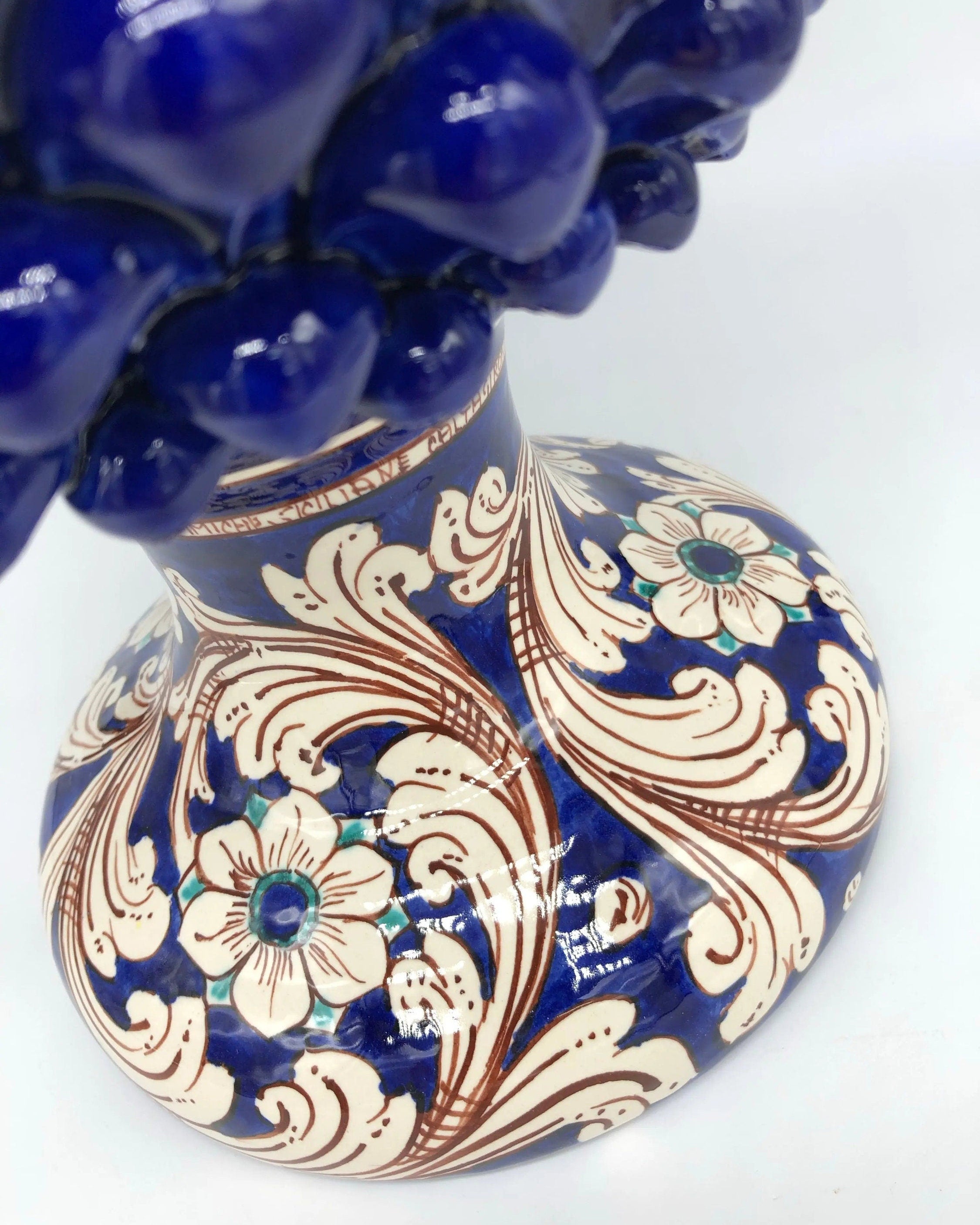 Pigna Ceramica Caltagirone cm H.40 Artigianale Blu Notte Base Decorata DD CERAMICHE SICILIANE