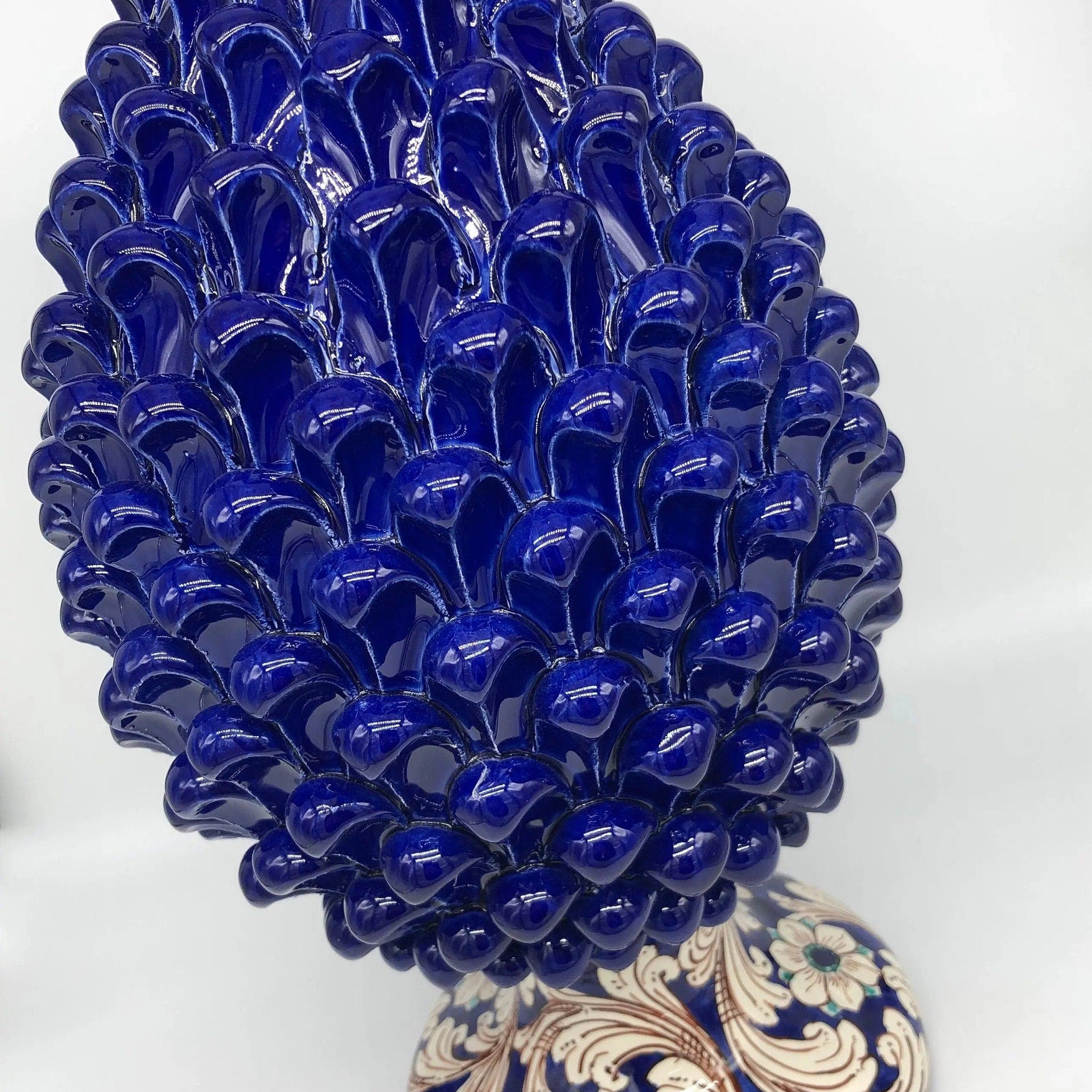 Pigna Ceramica Caltagirone cm H.40 Artigianale Blu Notte Base Decorata DD CERAMICHE SICILIANE