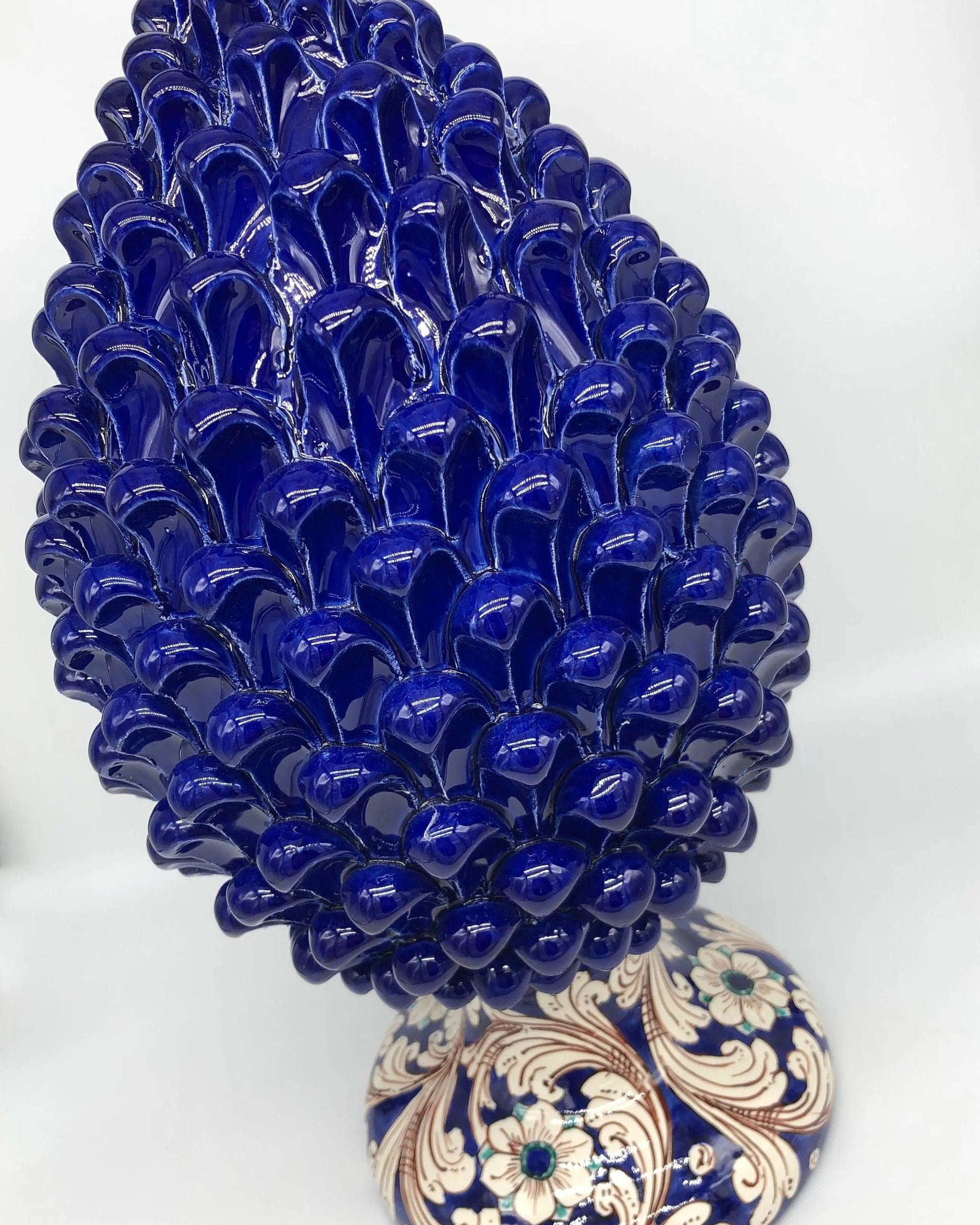 Pigna Ceramica Caltagirone cm H.40 Artigianale Blu Notte Base Decorata DD CERAMICHE SICILIANE