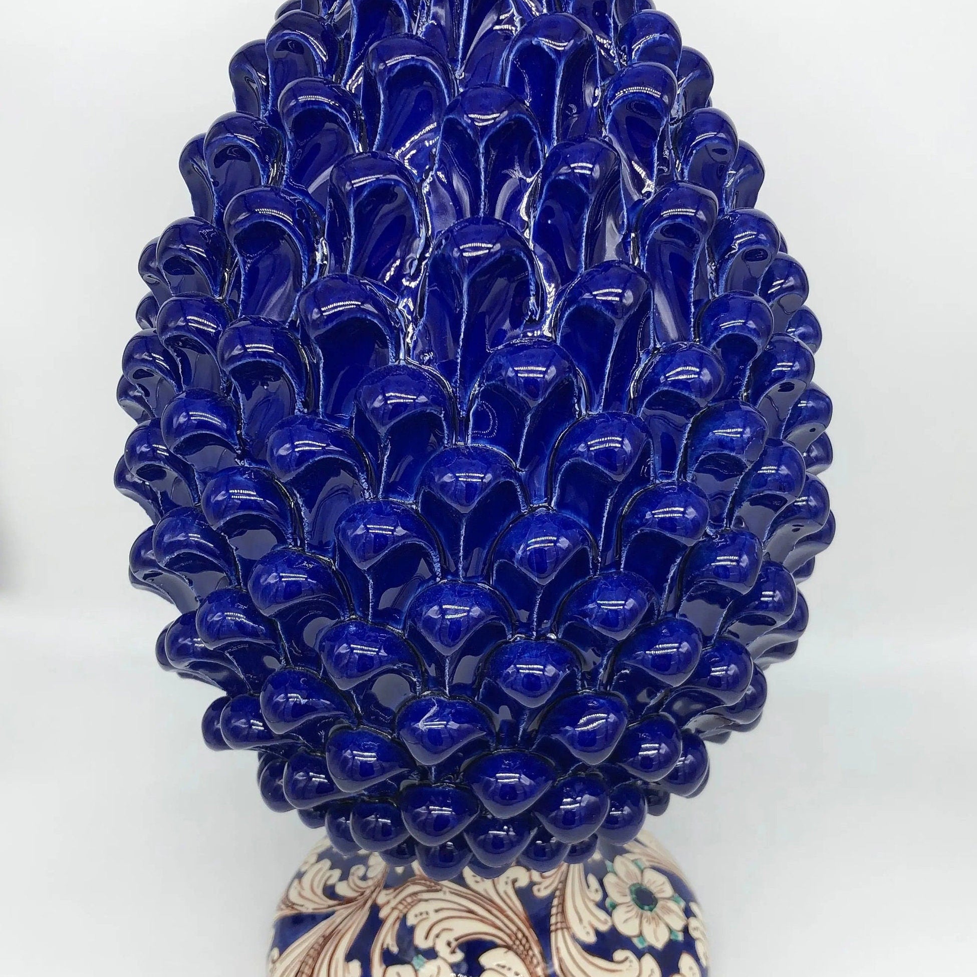 Pigna Ceramica Caltagirone cm H.40 Artigianale Blu Notte Base Decorata DD CERAMICHE SICILIANE