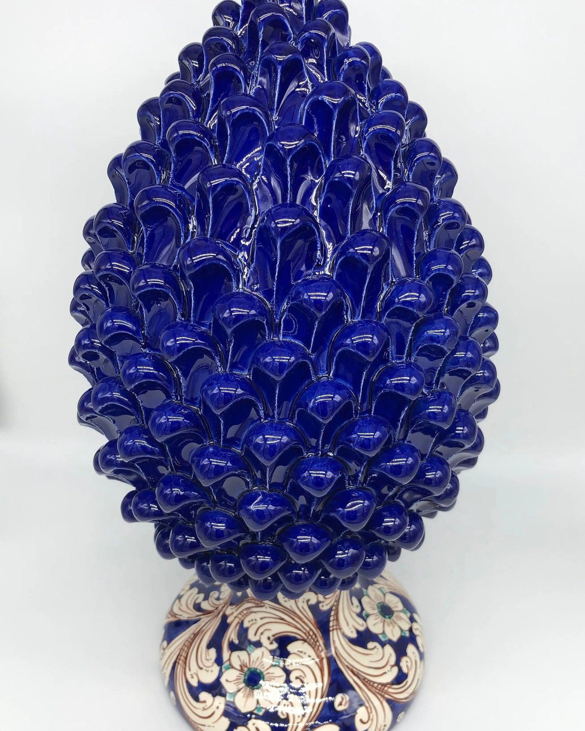 Pigna Ceramica Caltagirone cm H.40 Artigianale Blu Notte Base Decorata DD CERAMICHE SICILIANE