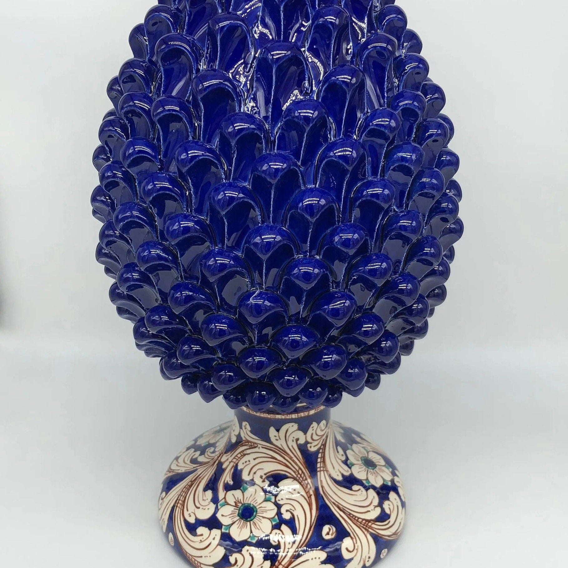 Pigna Ceramica Caltagirone cm H.40 Artigianale Blu Notte Base Decorata DD CERAMICHE SICILIANE