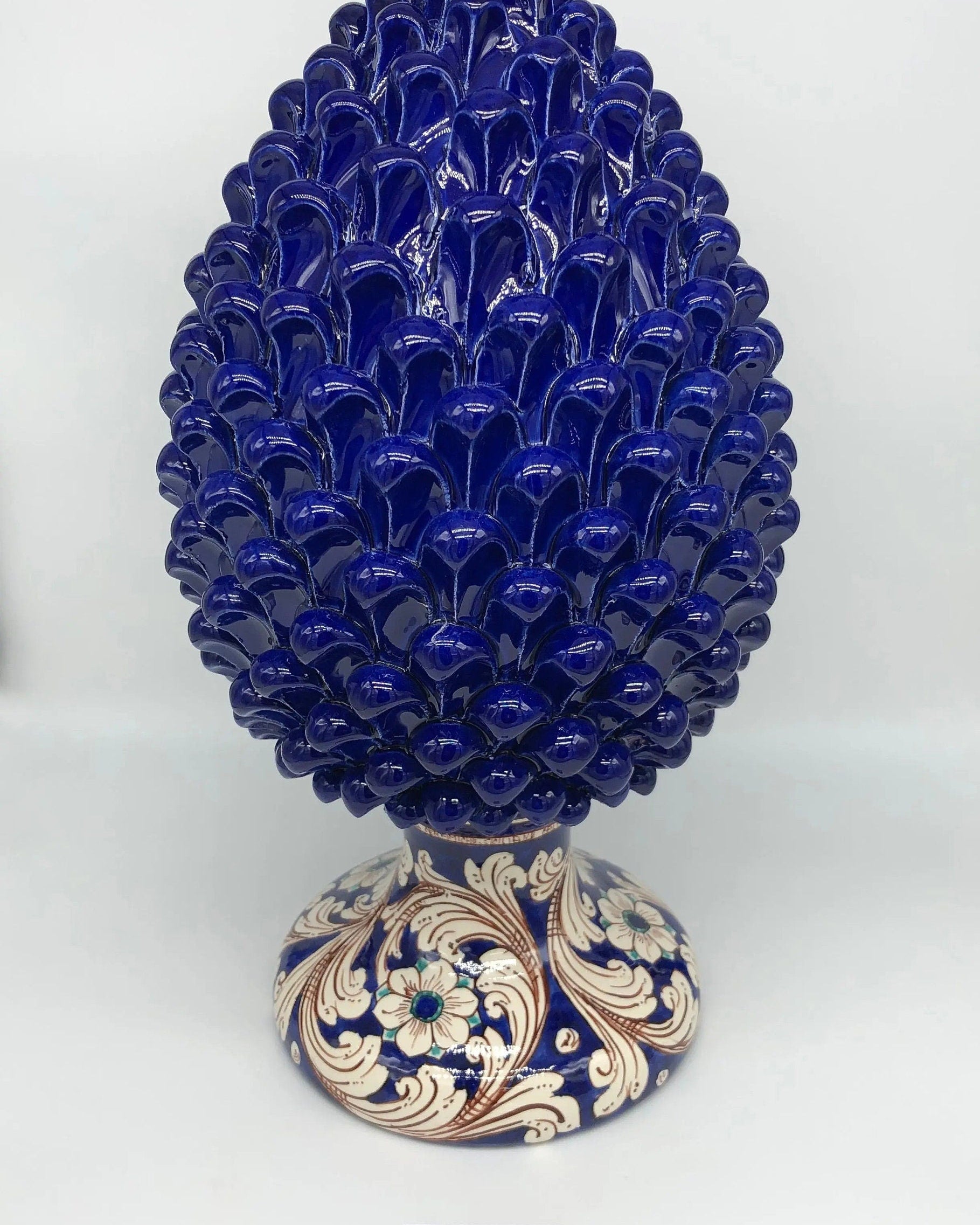 Pigna Ceramica Caltagirone cm H.40 Artigianale Blu Notte Base Decorata DD CERAMICHE SICILIANE