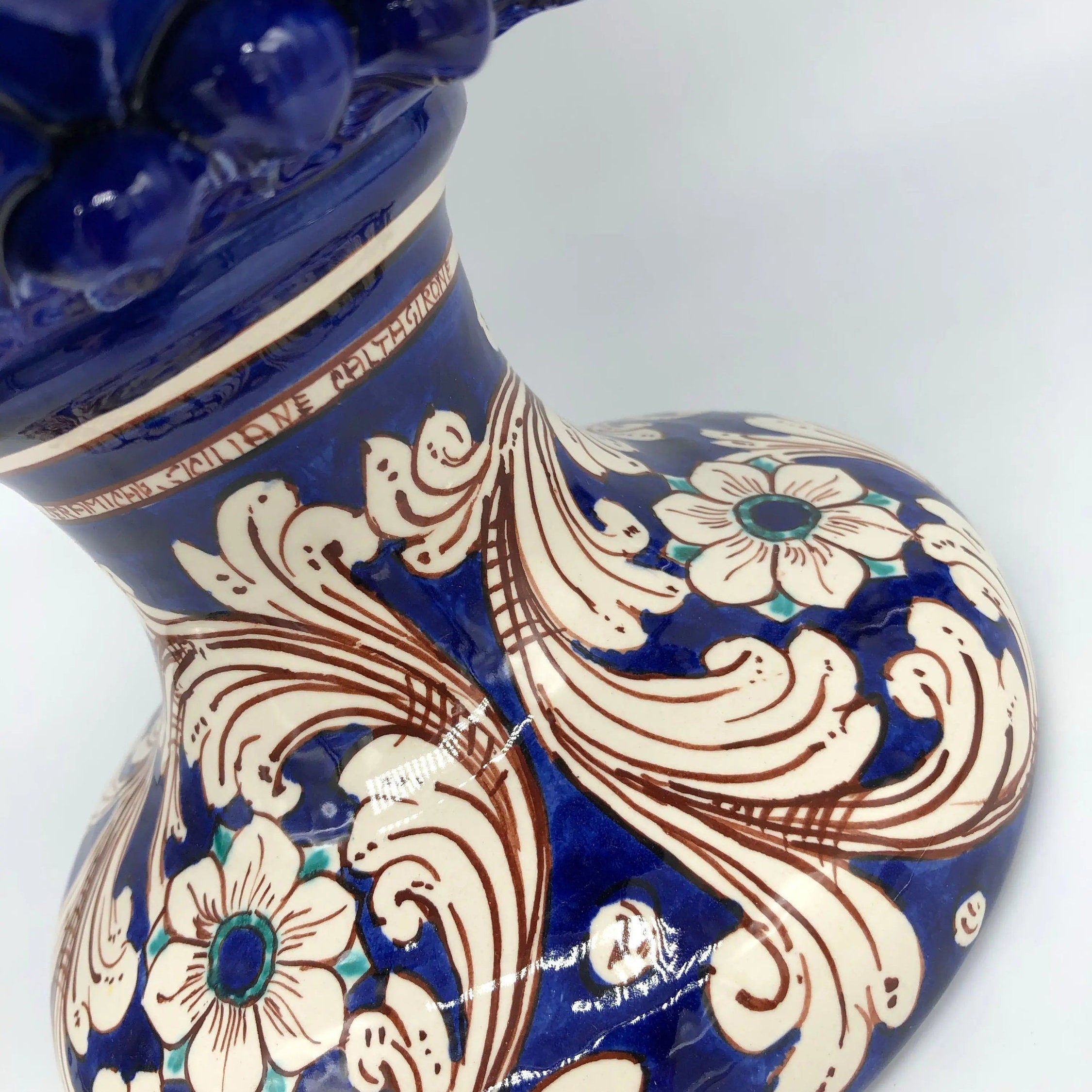 Pigna Ceramica Caltagirone cm H.40 Artigianale Blu Notte Base Decorata DD CERAMICHE SICILIANE