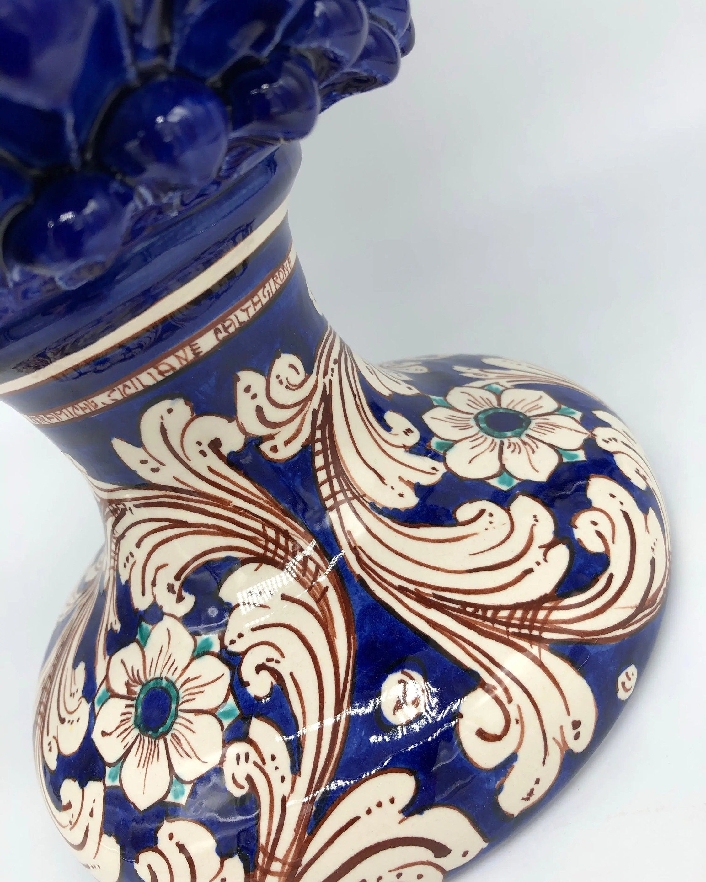 Pigna Ceramica Caltagirone cm H.40 Artigianale Blu Notte Base Decorata DD CERAMICHE SICILIANE