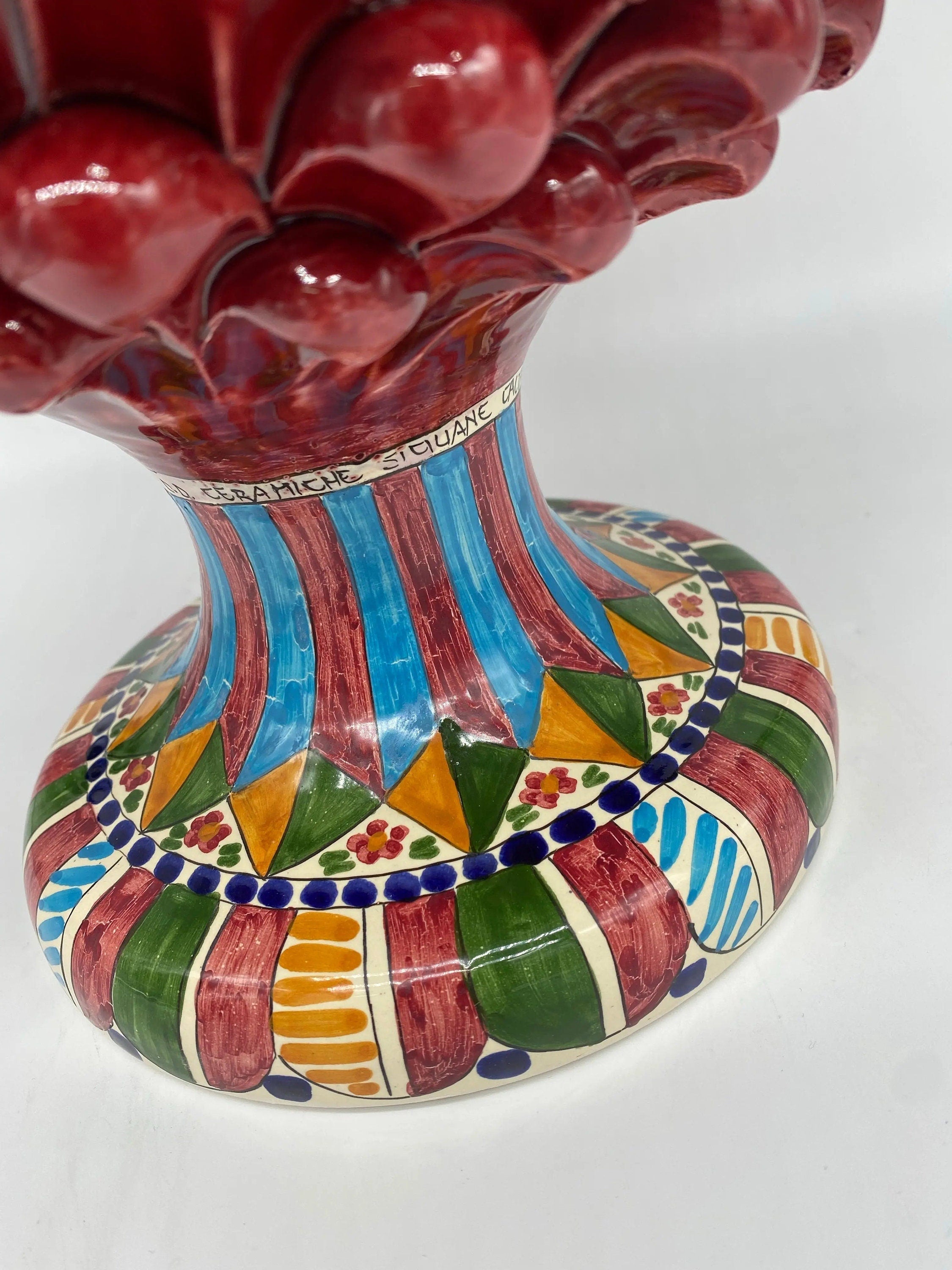 Pigna Ceramica Caltagirone cm H.40 Artigianale Bordeaux Base Decorata 2021 DD CERAMICHE SICILIANE