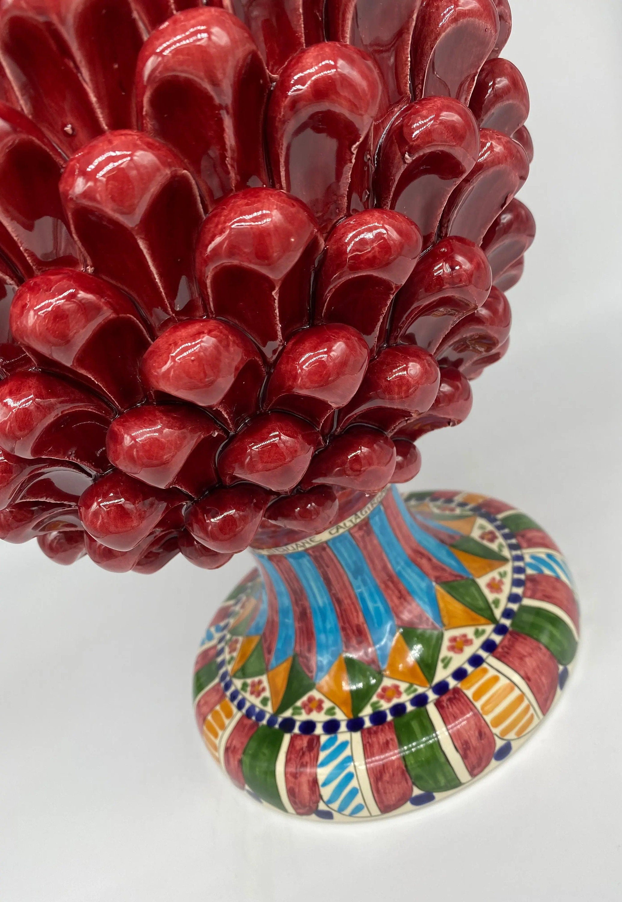Pigna Ceramica Caltagirone cm H.40 Artigianale Bordeaux Base Decorata 2021 DD CERAMICHE SICILIANE