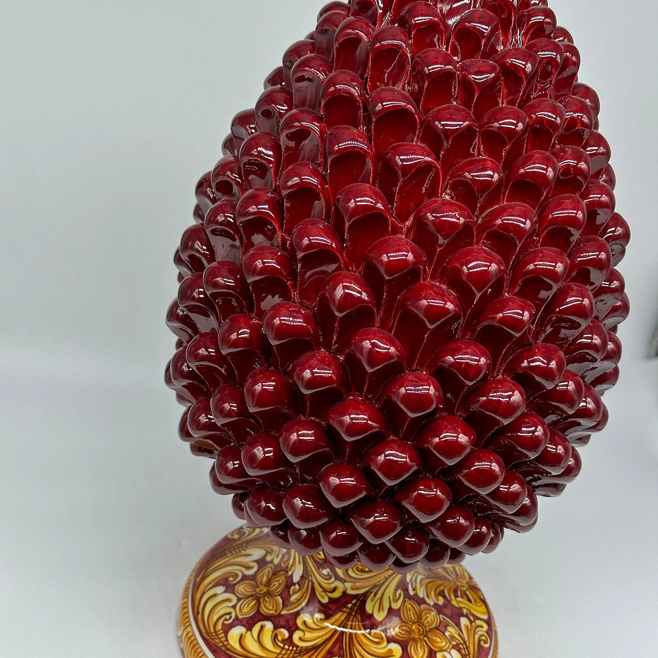 Pigna Ceramica Caltagirone cm H.40 Artigianale Bordeaux Base Decorata DD CERAMICHE SICILIANE