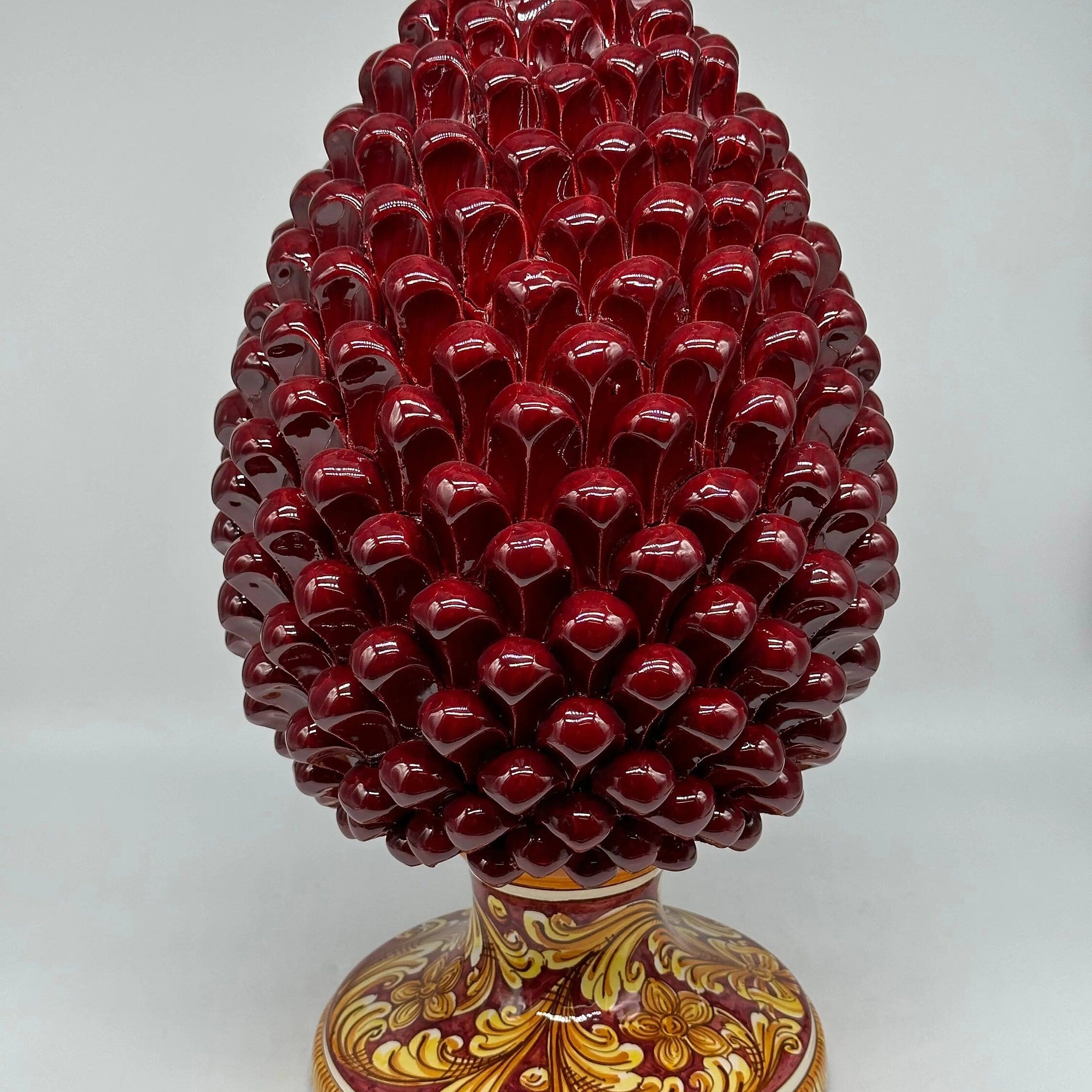 Pigna Ceramica Caltagirone cm H.40 Artigianale Bordeaux Base Decorata DD CERAMICHE SICILIANE