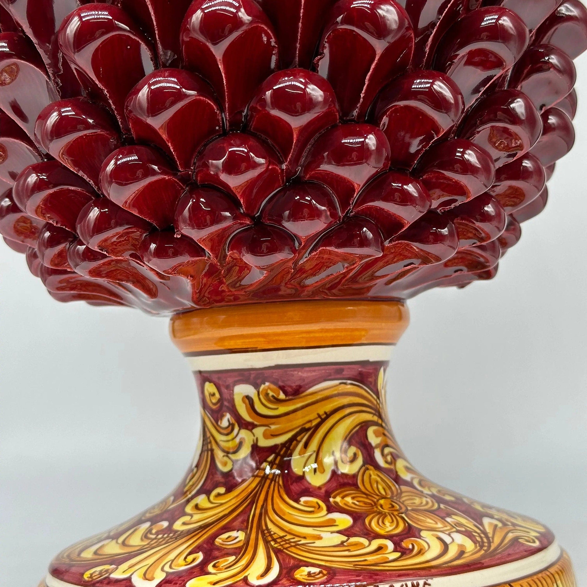 Pigna Ceramica Caltagirone cm H.40 Artigianale Bordeaux Base Decorata DD CERAMICHE SICILIANE