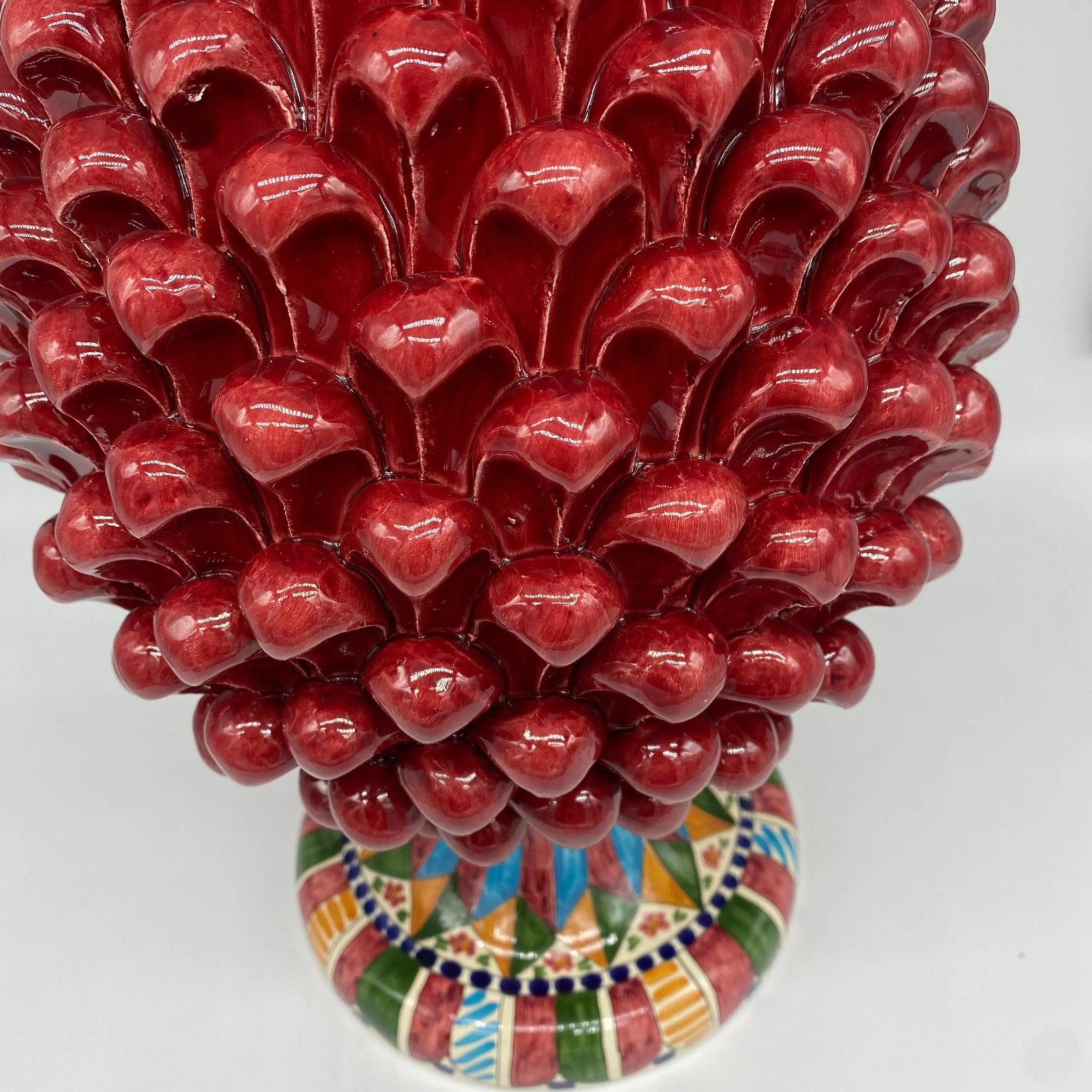 Pigna Ceramica Caltagirone cm H.40 Artigianale Bordeaux Base Decorata 2021 DD CERAMICHE SICILIANE