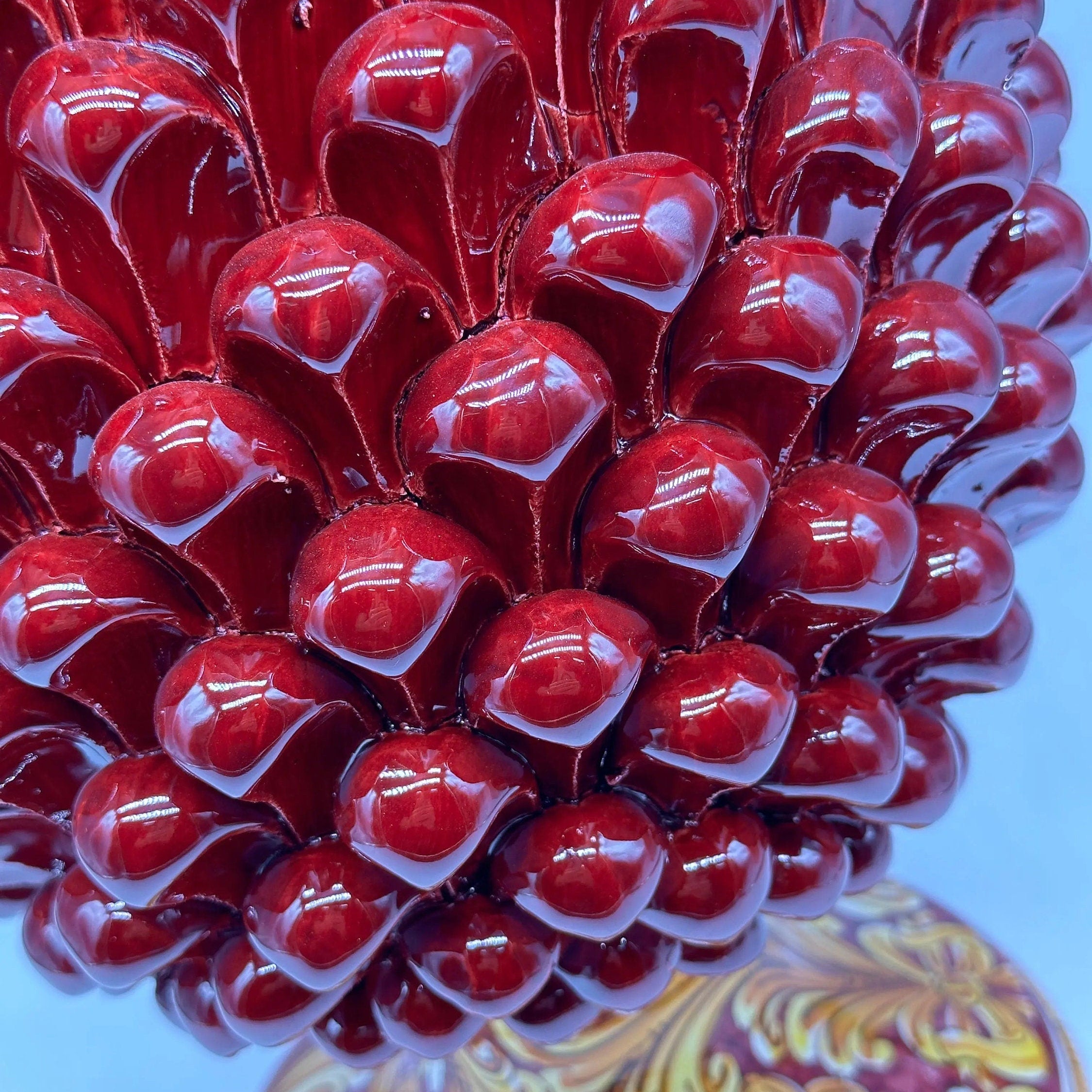 Pigna Ceramica Caltagirone cm H.40 Artigianale Bordeaux Base Decorata DD CERAMICHE SICILIANE