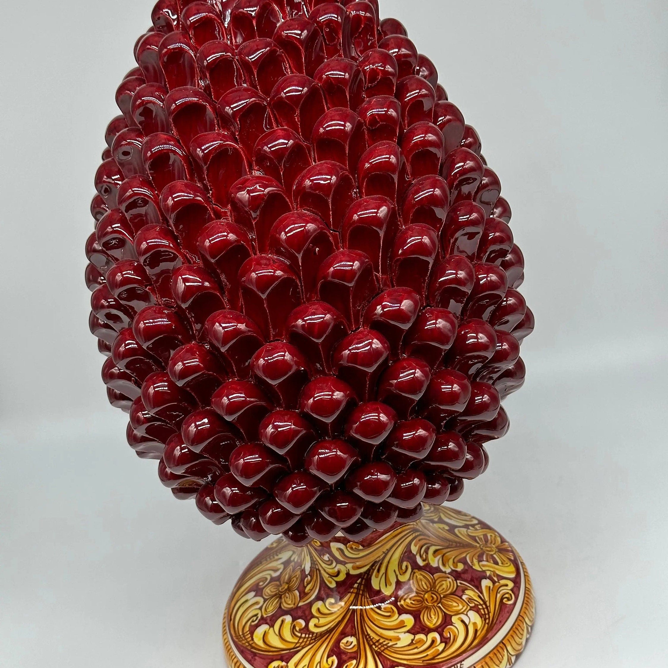 Pigna Ceramica Caltagirone cm H.40 Artigianale Bordeaux Base Decorata DD CERAMICHE SICILIANE