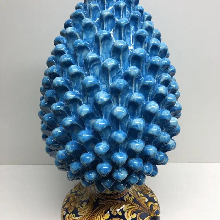 Pigna Ceramica Caltagirone cm H.40 Artigianale Celeste Base Decorata DD CERAMICHE SICILIANE