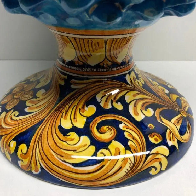 Pigna Ceramica Caltagirone cm H.40 Artigianale Celeste Base Decorata DD CERAMICHE SICILIANE