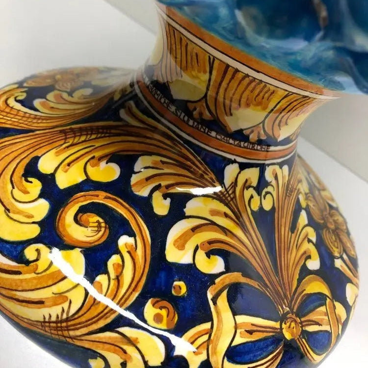 Pigna Ceramica Caltagirone cm H.40 Artigianale Celeste Base Decorata DD CERAMICHE SICILIANE