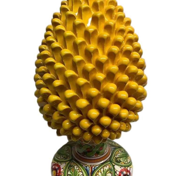 Pigna Ceramica Caltagirone cm H.40 Artigianale Giallo Base Decorata - DD CERAMICHE SICILIANE