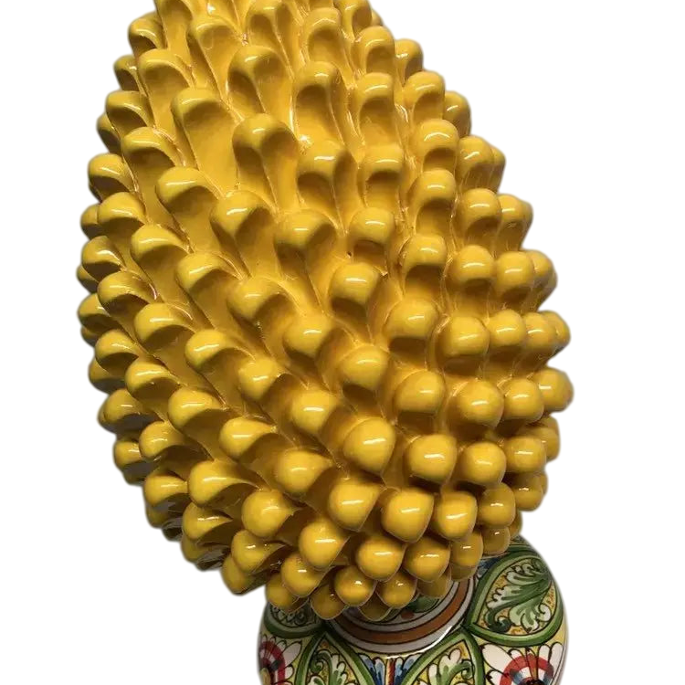 Pigna Ceramica Caltagirone cm H.40 Artigianale Giallo Base Decorata - DD CERAMICHE SICILIANE