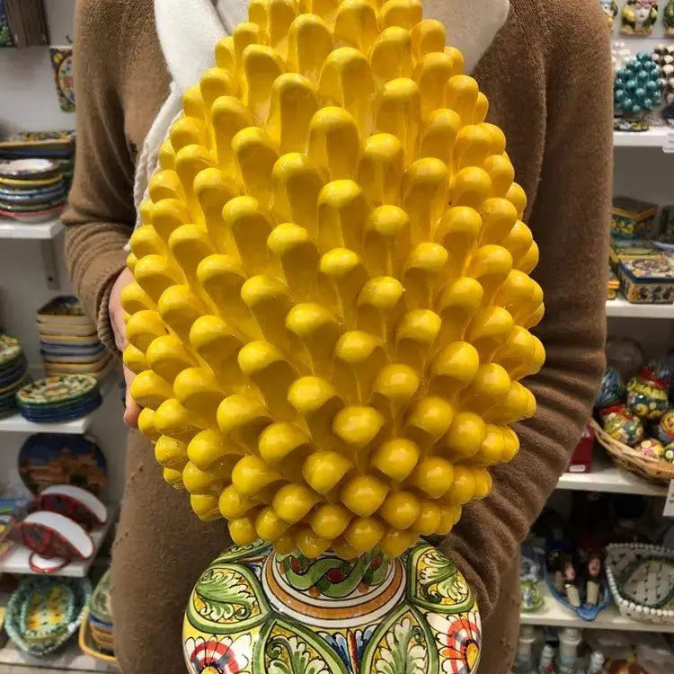 Pigna Ceramica Caltagirone cm H.40 Artigianale Giallo Base Decorata - DD CERAMICHE SICILIANE