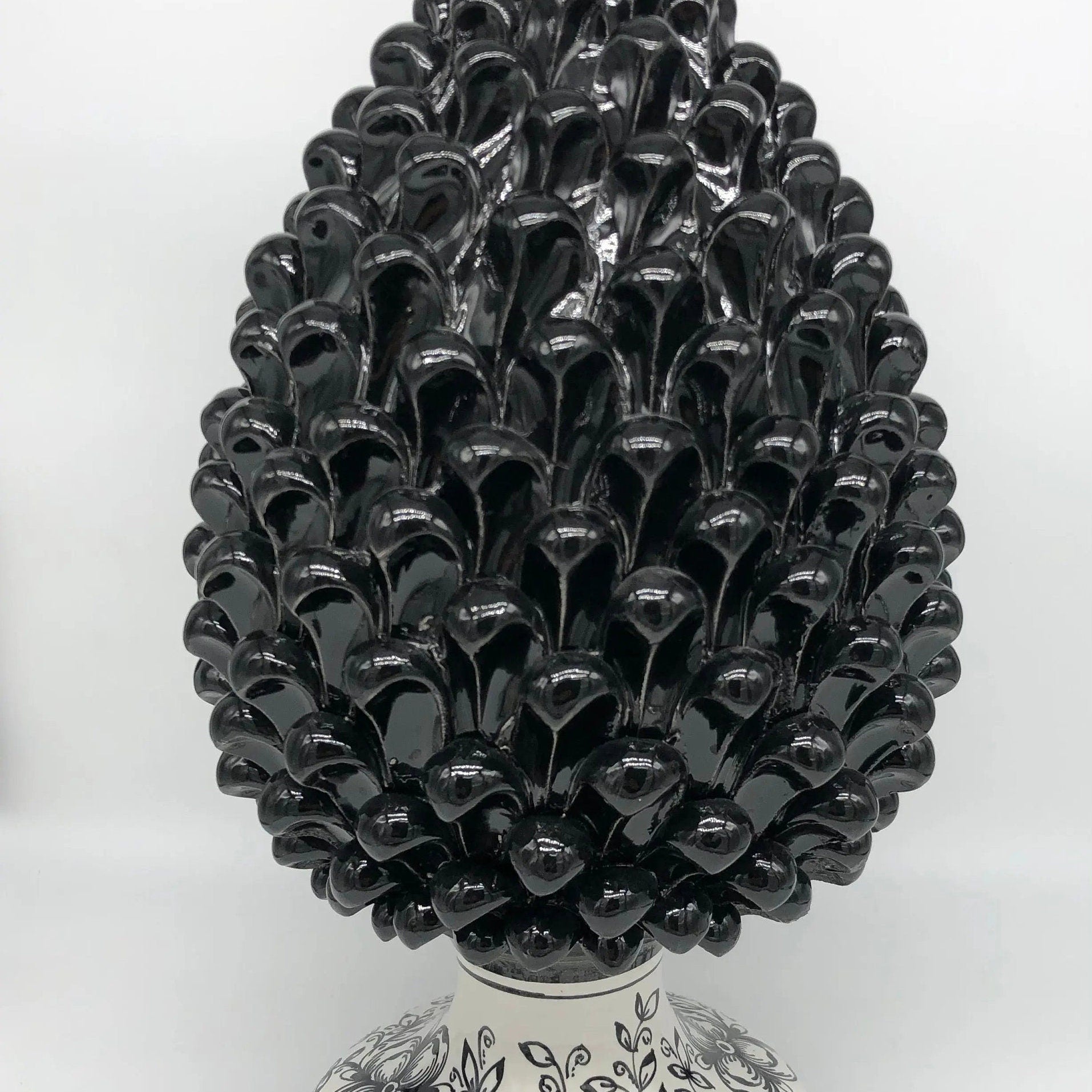 Pigna Ceramica Caltagirone cm H.40 Artigianale Nero Base Decorata DD CERAMICHE SICILIANE