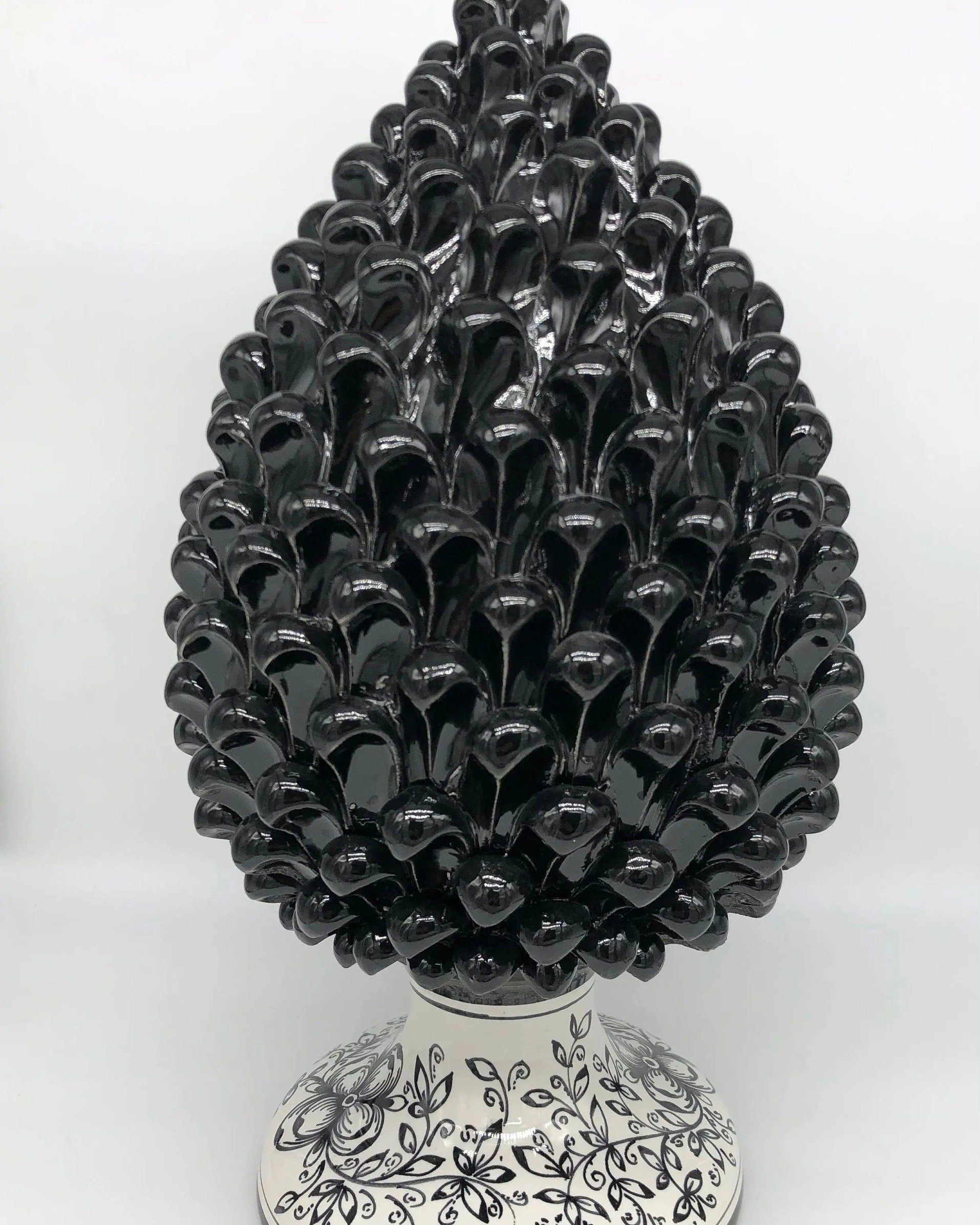 Pigna Ceramica Caltagirone cm H.40 Artigianale Nero Base Decorata DD CERAMICHE SICILIANE