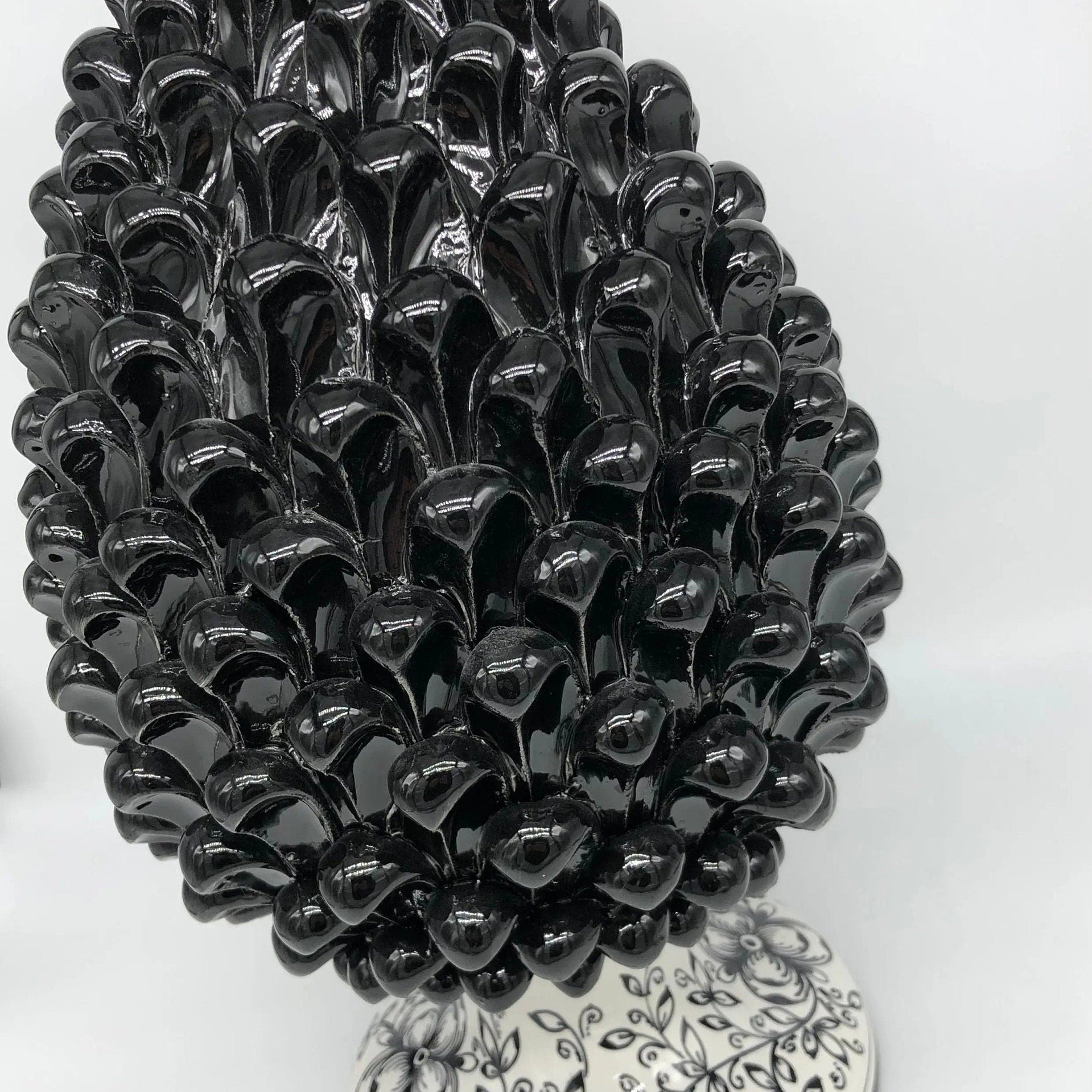 Pigna Ceramica Caltagirone cm H.40 Artigianale Nero Base Decorata DD CERAMICHE SICILIANE