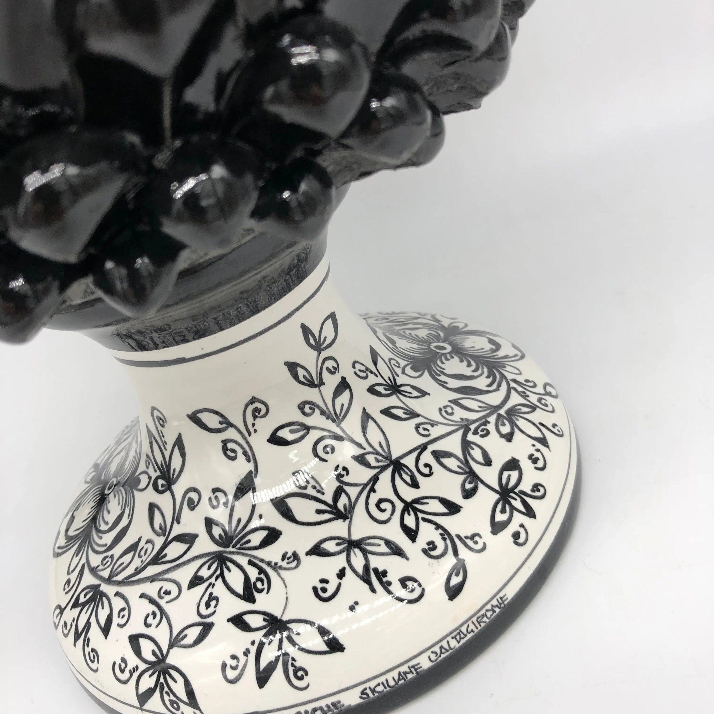 Pigna Ceramica Caltagirone cm H.40 Artigianale Nero Base Decorata DD CERAMICHE SICILIANE