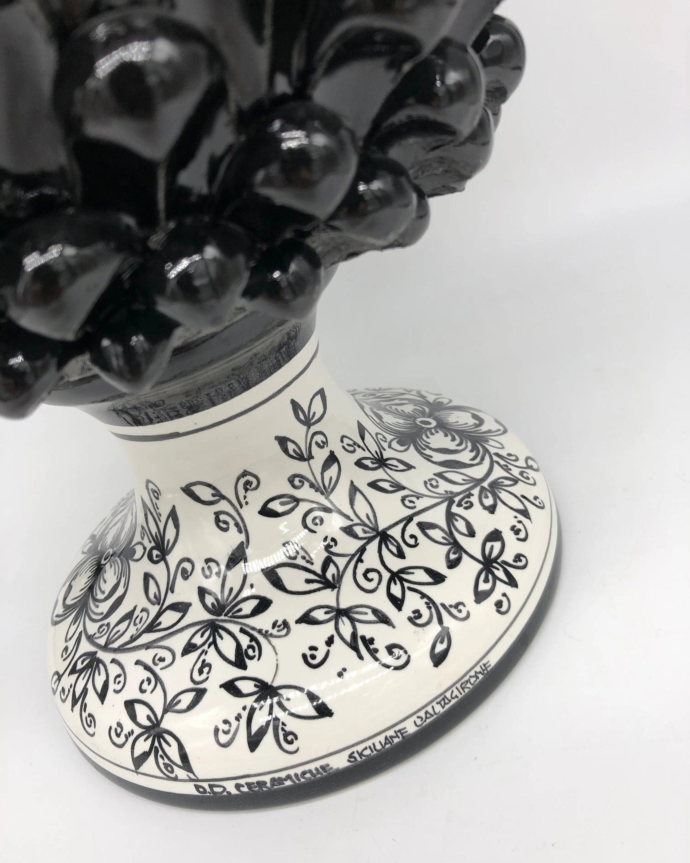 Pigna Ceramica Caltagirone cm H.40 Artigianale Nero Base Decorata DD CERAMICHE SICILIANE