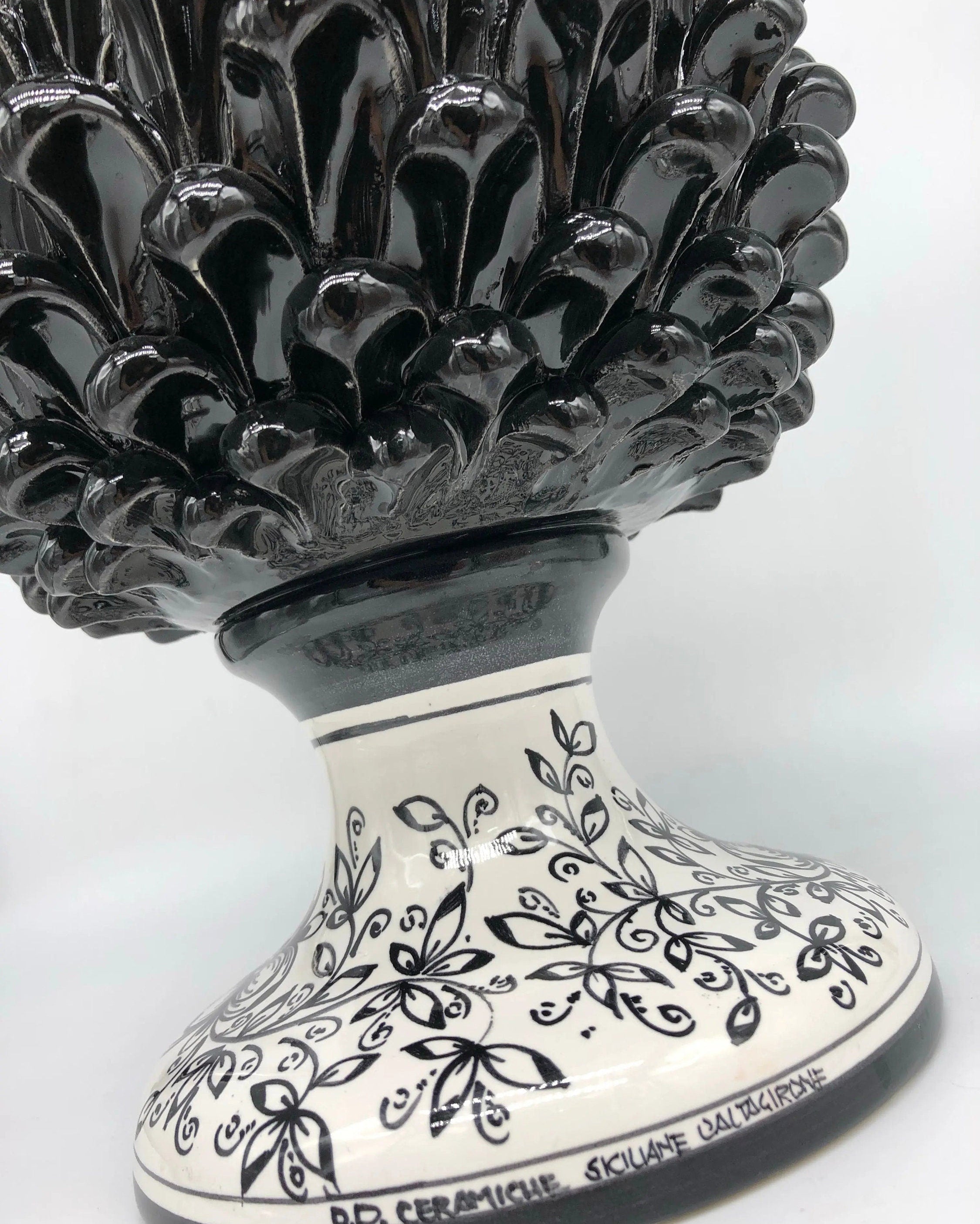 Pigna Ceramica Caltagirone cm H.40 Artigianale Nero Base Decorata DD CERAMICHE SICILIANE