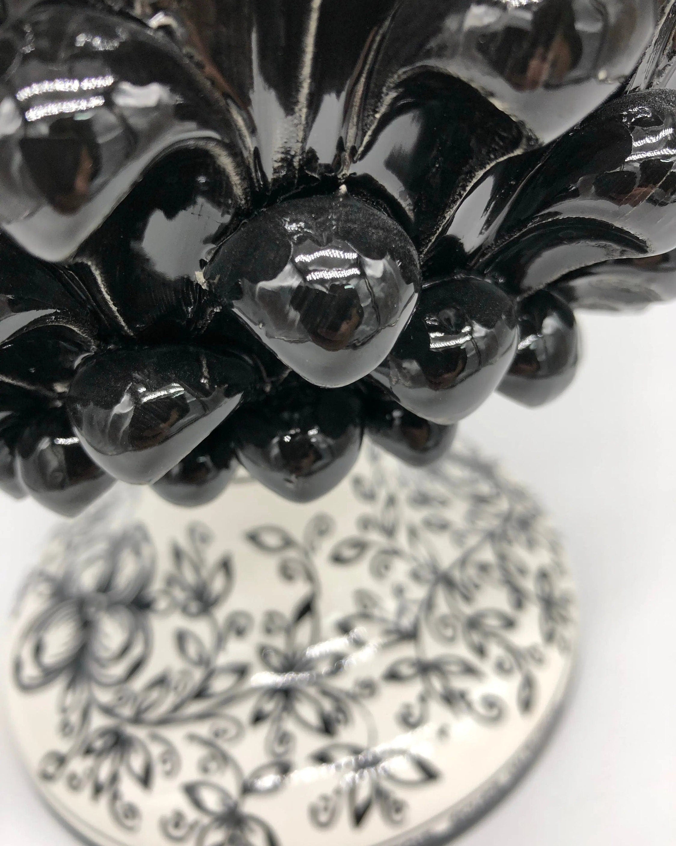 Pigna Ceramica Caltagirone cm H.40 Artigianale Nero Base Decorata DD CERAMICHE SICILIANE