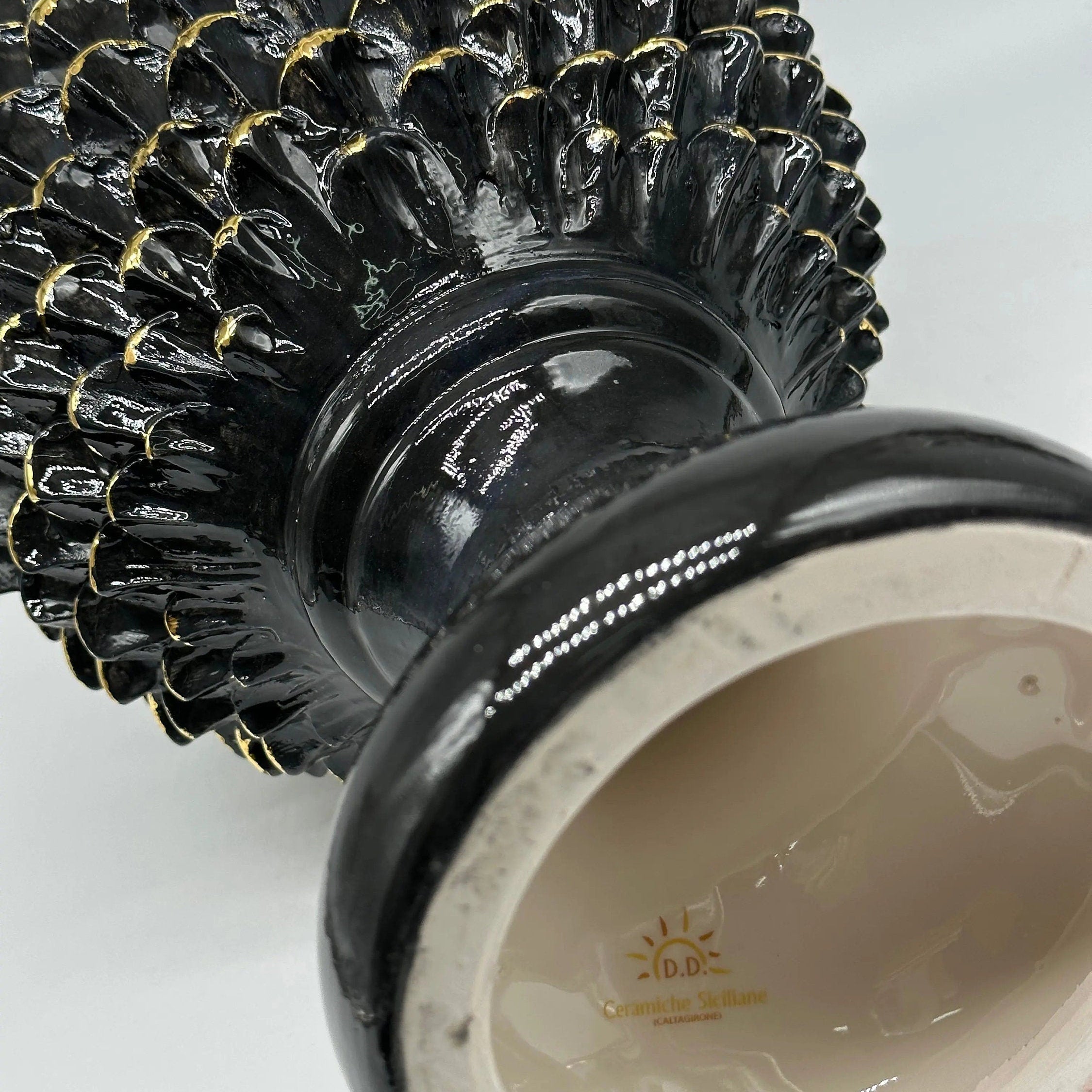 Pigna Ceramica Caltagirone cm H.40 Artigianale Nero Oro Linea Luis DD CERAMICHE SICILIANE