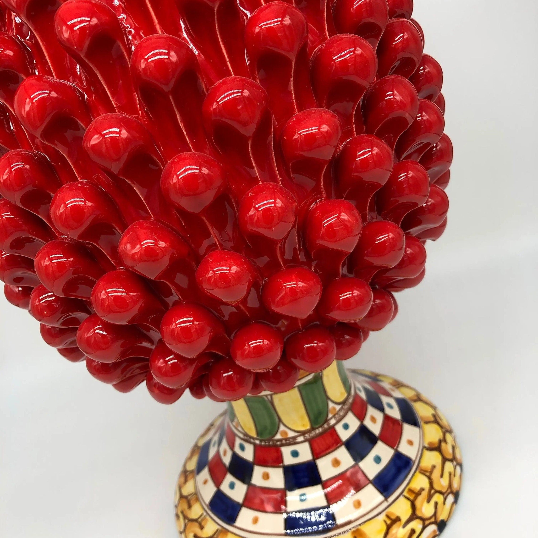 Pigna Ceramica Caltagirone cm H.40 Artigianale Rosso Base Decorata 2021 DD CERAMICHE SICILIANE