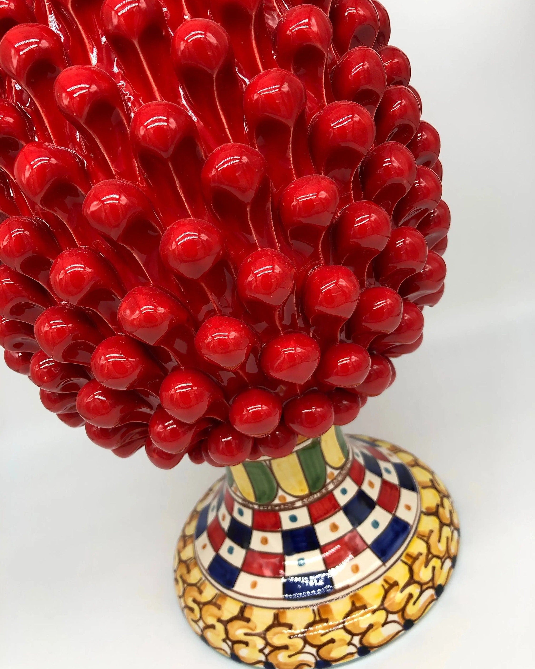 Pigna Ceramica Caltagirone cm H.40 Artigianale Rosso Base Decorata 2021 DD CERAMICHE SICILIANE