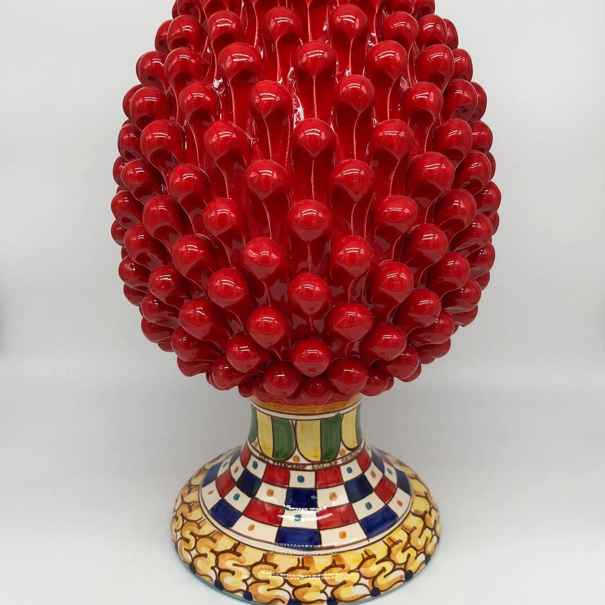 Pigna Ceramica Caltagirone cm H.40 Artigianale Rosso Base Decorata 2021 DD CERAMICHE SICILIANE