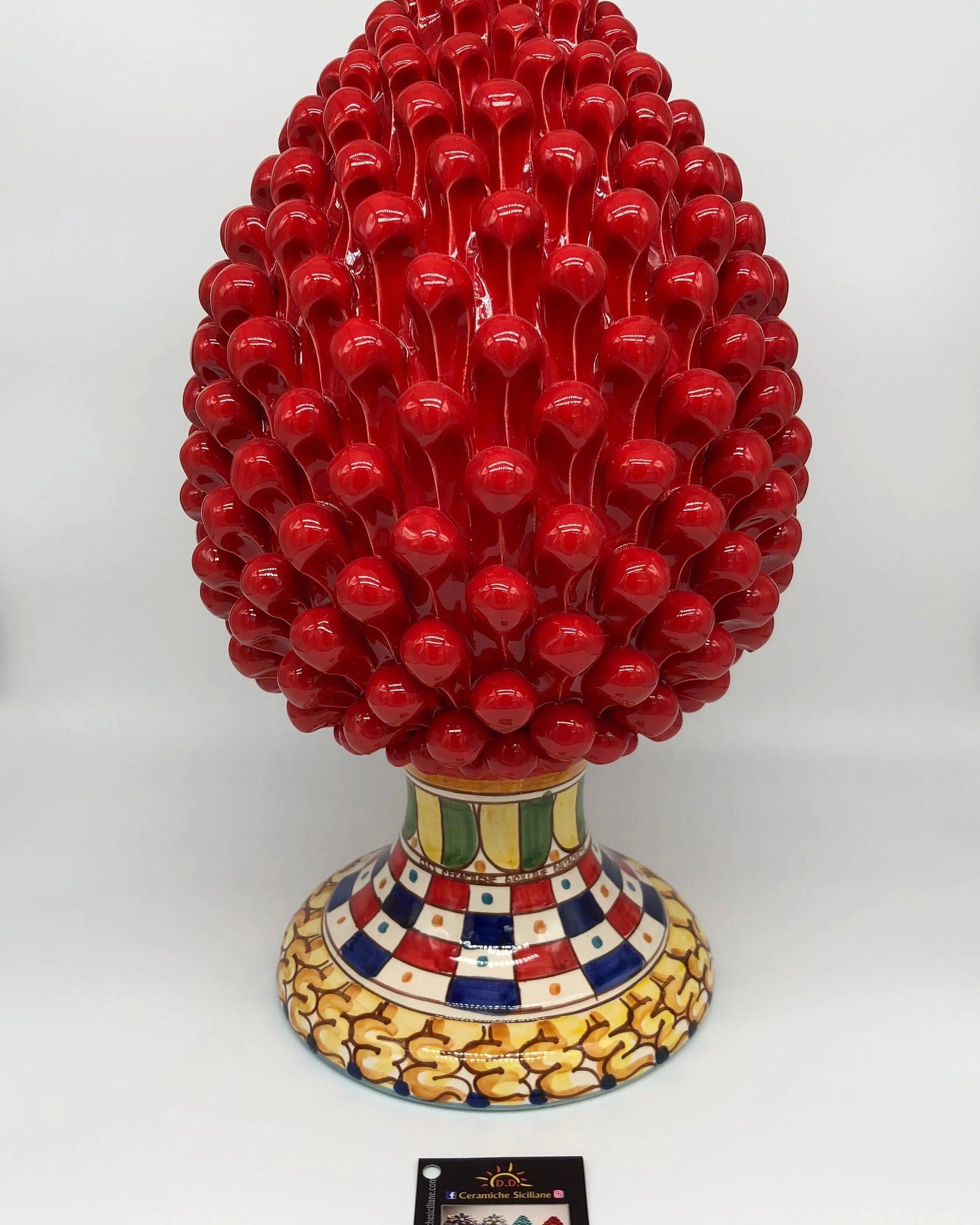 Pigna Ceramica Caltagirone cm H.40 Artigianale Rosso Base Decorata 2021 DD CERAMICHE SICILIANE